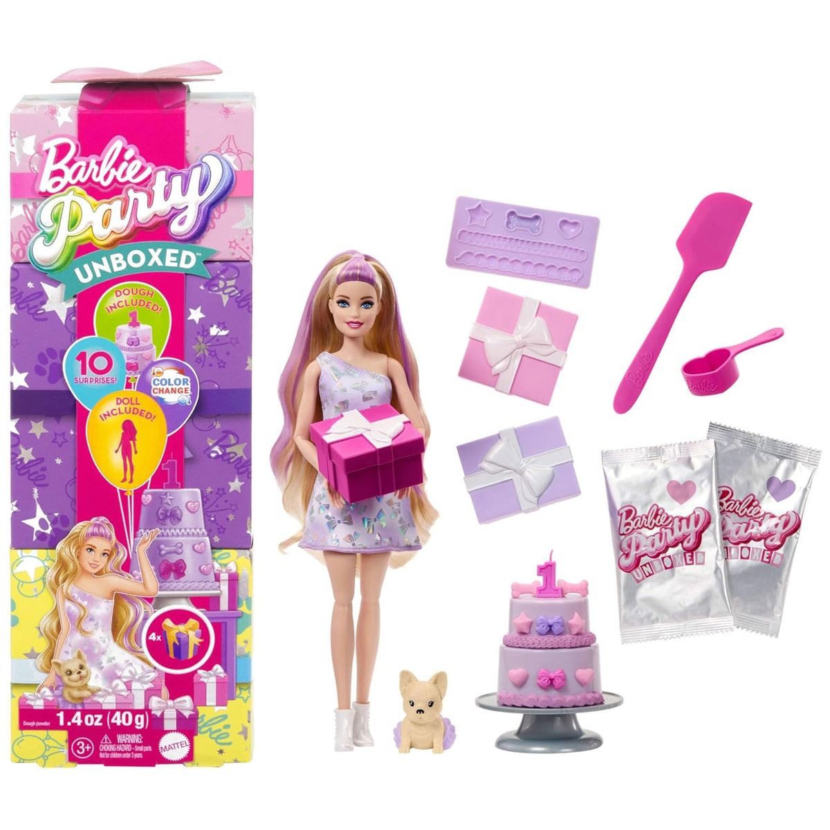 Mattel® Anziehpuppe Mattel JFG70-Barbie-Party Unboxed-Puppe&Accessoires, Haustier Geburtst