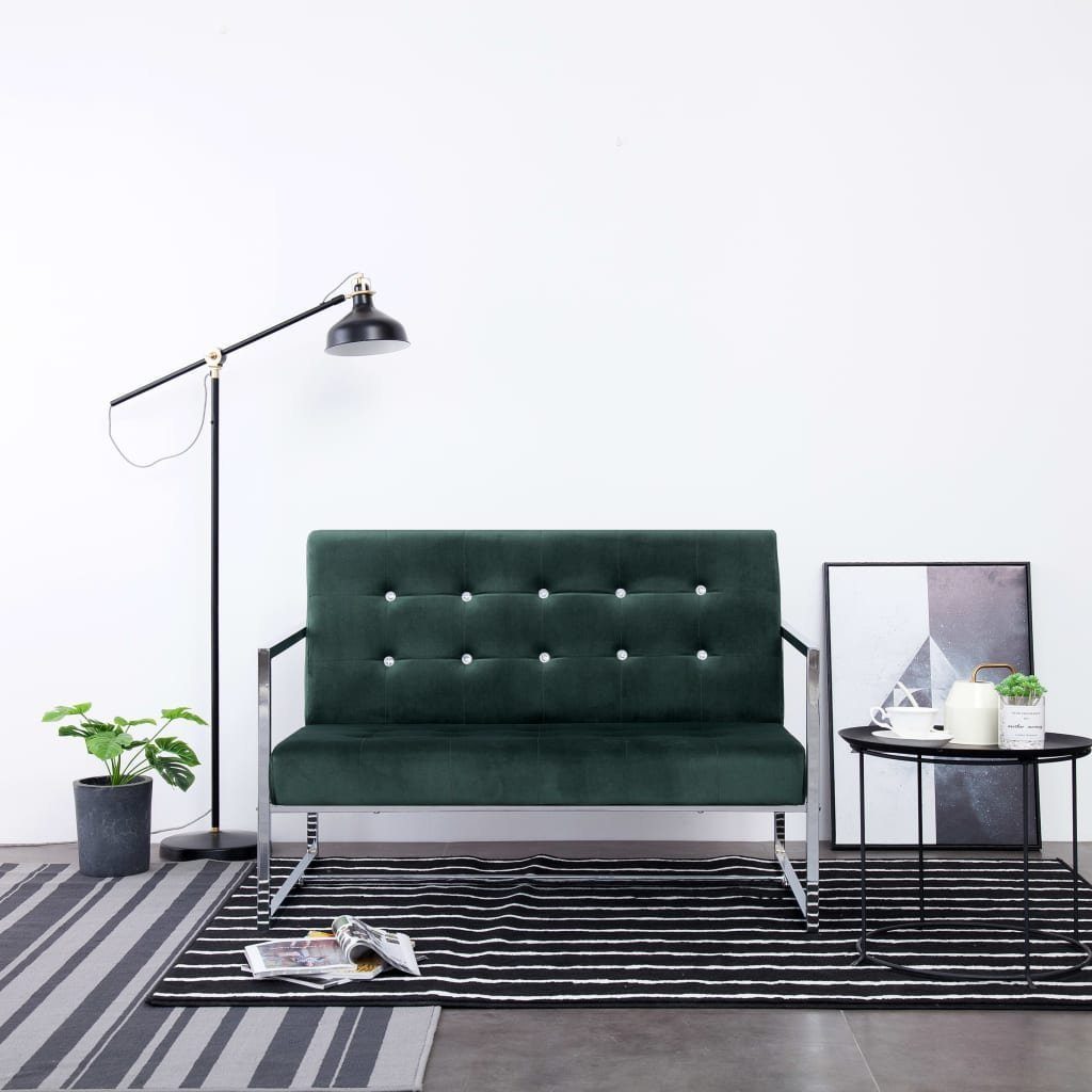 vidaXL Sofa 2-Sitzer-Sofa mit Armlehnen Dunkelgrün Chrom und Samt | Einzelsofas