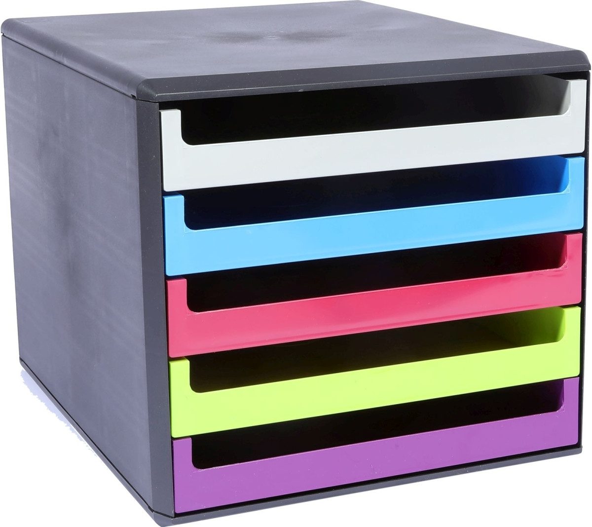 Metzger & Mendle Organizer Schubladenbox 5 Schübe anthrazit/Rainbow-Colours sortiert