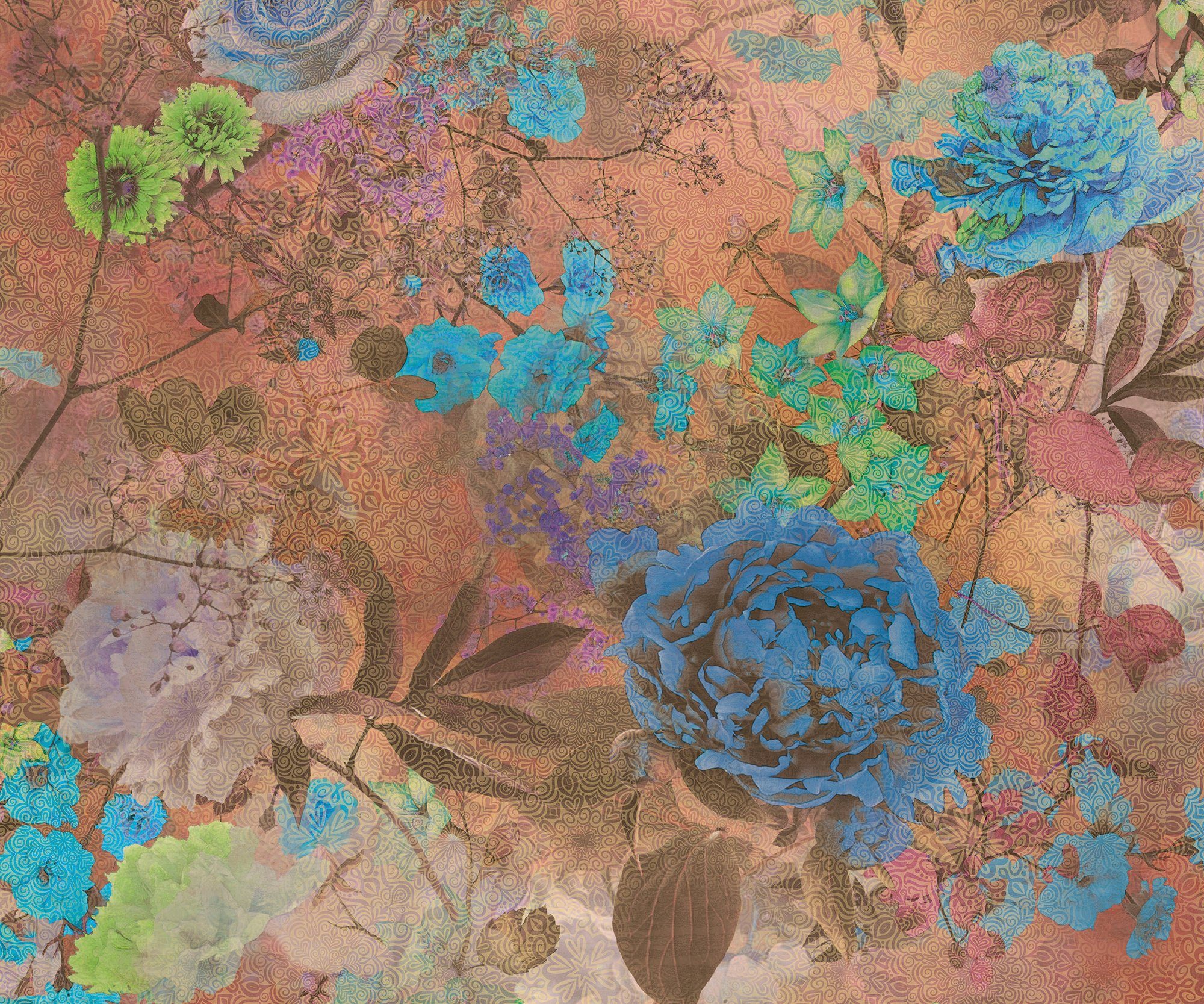 Atelier 47 Architects Fototapete Wand, Paper (3 glatt, 2, Plants Decke Vlies, floral, Schräge, orange/blau/grün St), Colour