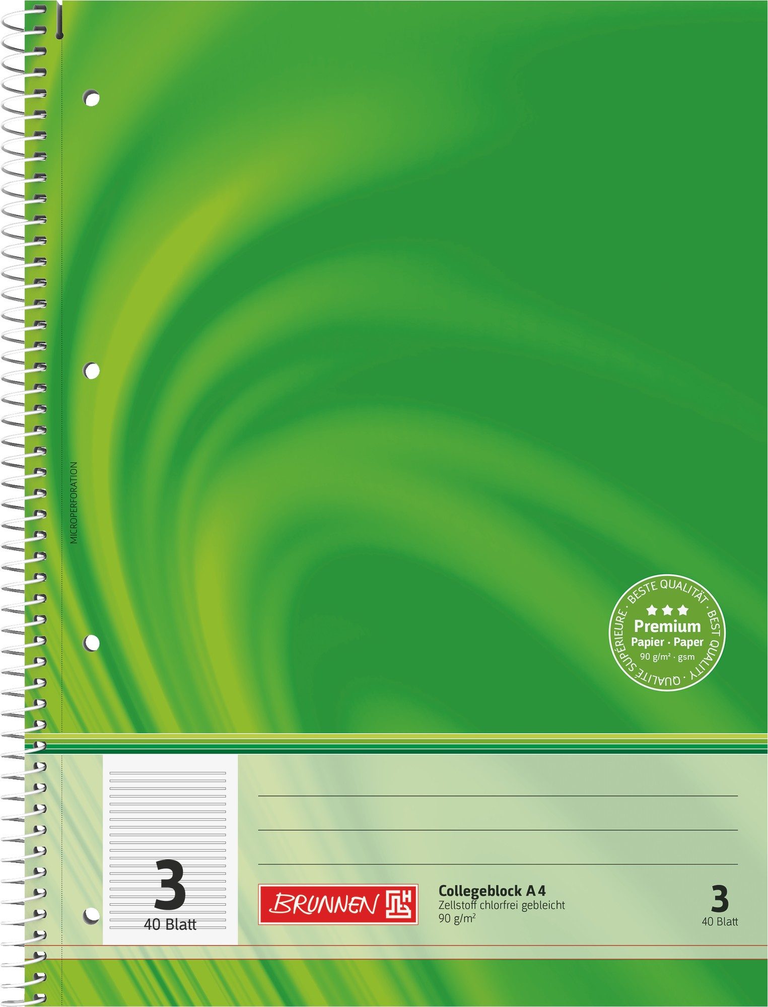 Baier & Schneider Collegeblock Collegeblock Premium A4 Lineatur 3 40 Blatt grün