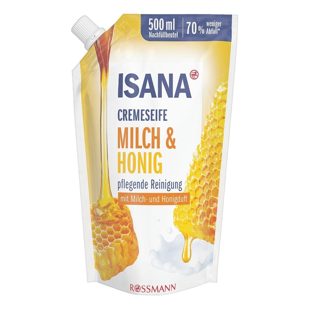 ISANA Flüssigseife Milch & Honig, Nachfüllbeutel, 500 ml