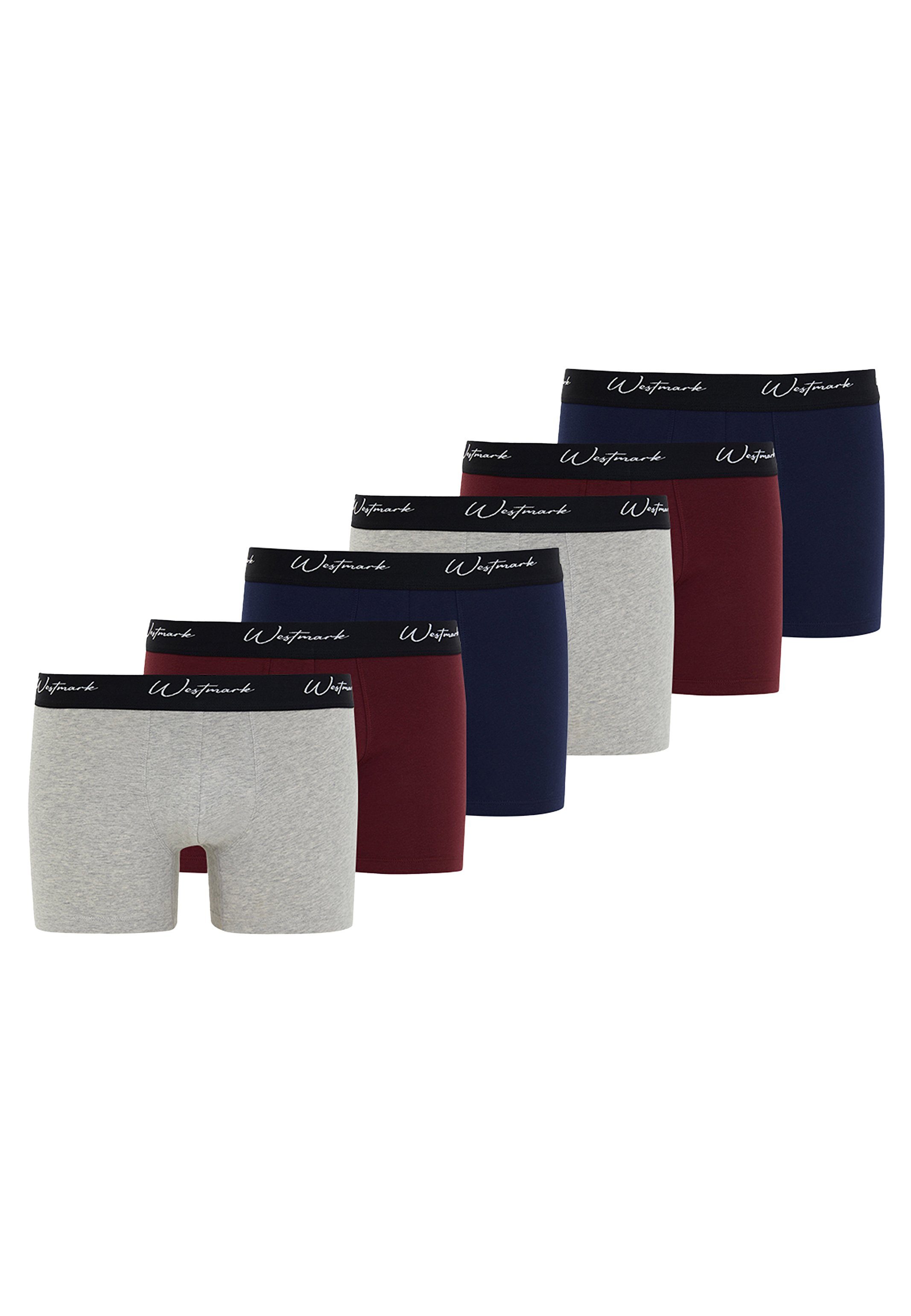 WESTMARK LONDON Retro Boxer 6er Pack Lucas (Spar-Set, 6-St) Retro Short / Pant - Baumwolle - Ohne Eingriff - Bordeaux / Grey Melange / Navy