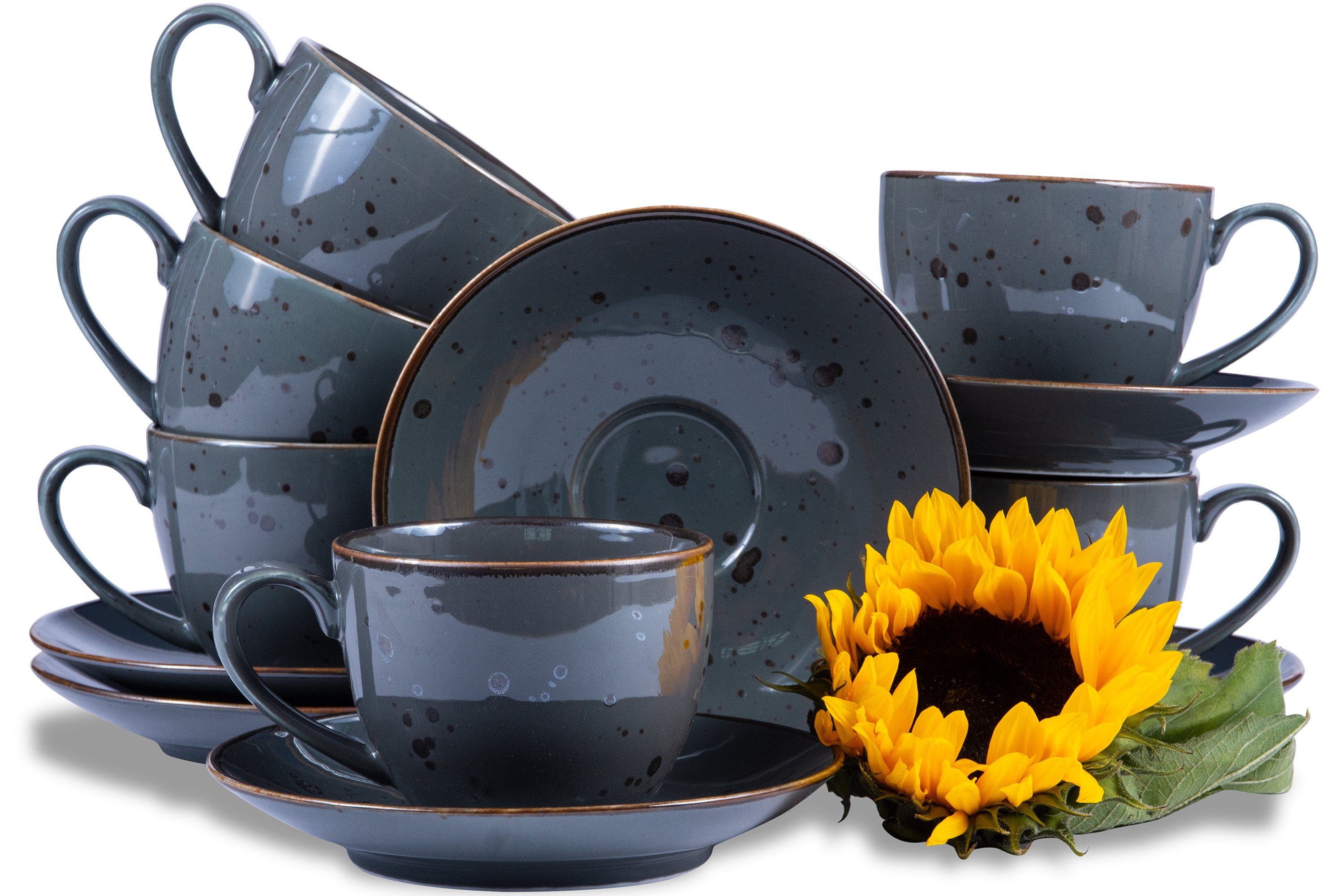 KONSIMO® Кофейный сервиз ALUMINA Tasse & Untertasse Чайный сервиз (12-tlg), 6 Personen, Porzellan, rund, 300ml