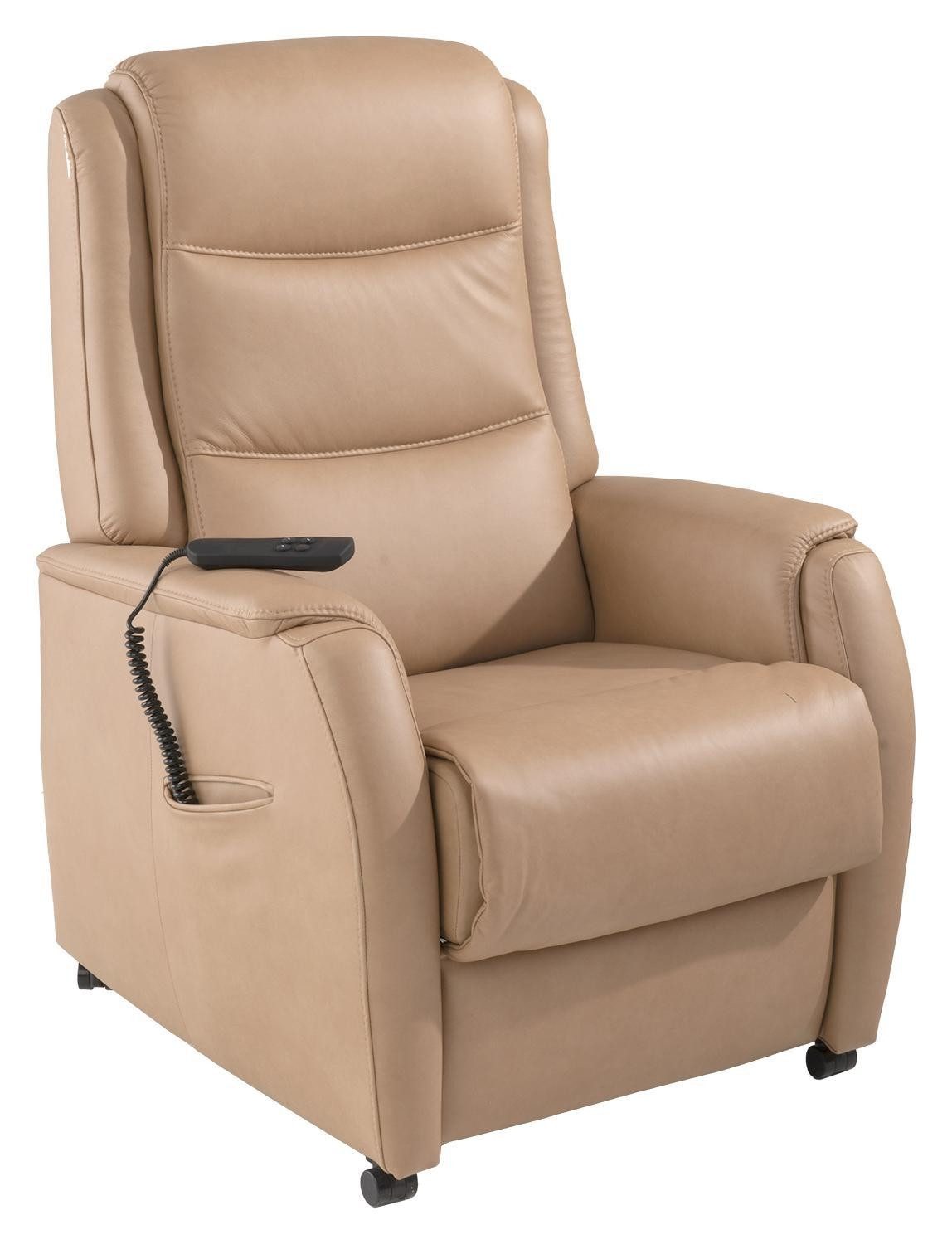 HUKLA Relaxsessel HU-RV15038, Leinenfarben, Lederbezug, 2-motorisch, Aufstehhilfe, Relaxfunktion, mit Fernbedienung
