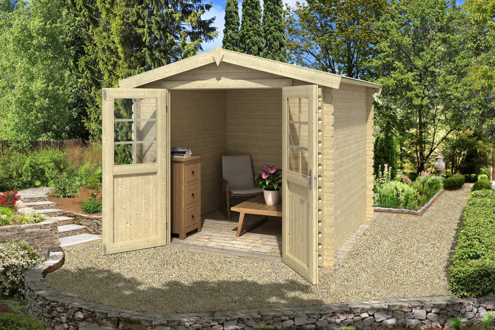 LASITA MAJA Gerätehaus 3x3m Holz Gartenhaus in 28mm Wandstärke, BxT: 230x230 cm, ohne Fußboden, ohne Dacheindeckung