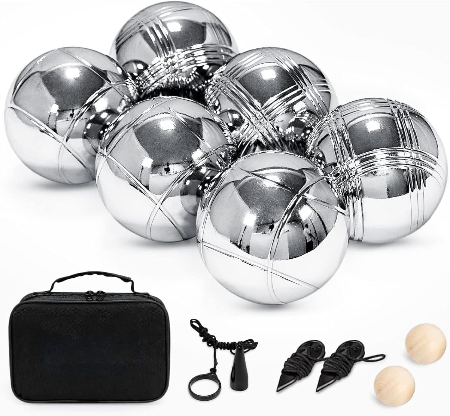 ElitVita Spielball Boule Set 6/8 Kugeln mit Tasche & Zubehör – Boccia Spiel Outdoor (6-St), Hochwertige Edelstahl Kugeln, 2 Designs leichtes erkennen der Kugeln