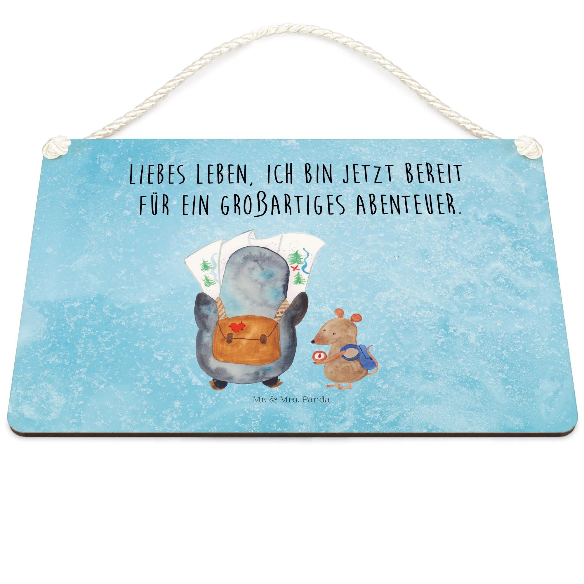 Thumbnail - Mr. & Mrs. Panda Hinweisschild Pinguin & Maus Wanderer DIN A5 - Eisblau - Geschenk, Dekoschild, Aben, (Packung, 1 St., D...