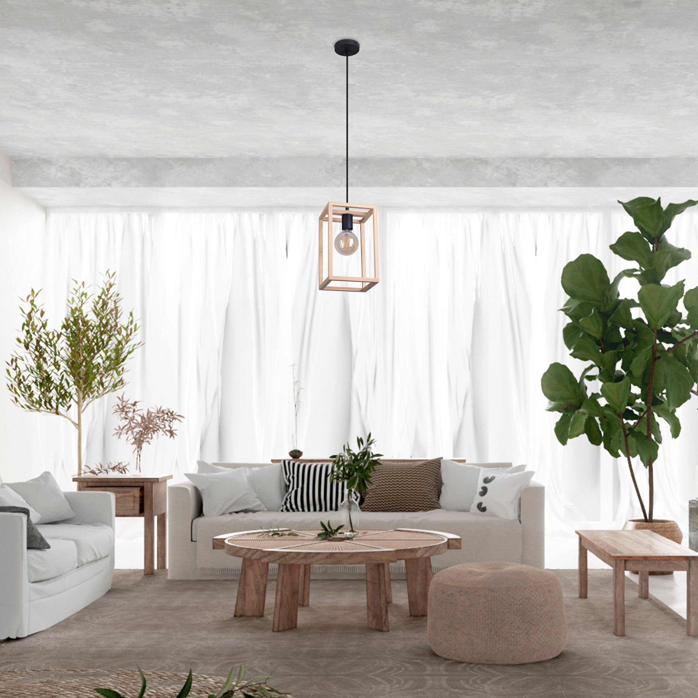 Wohnzimmer Esszimmer Pendelleuchte Leuchtmittel, Einflammig ohne Paco Modern E27 BJÖRN, Home LED Holz Pendellampe