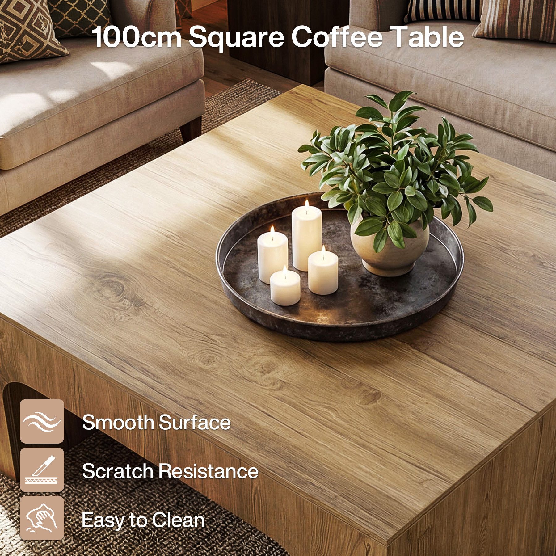 Tribesigns Couchtisch 100 cm Quadratischer Sofatisch aus Holz, für das Wohnzimmer (Landhaus-Beistelltisch mit geschwungener Unterseite, einfache Montage) – Bild 5 von 5