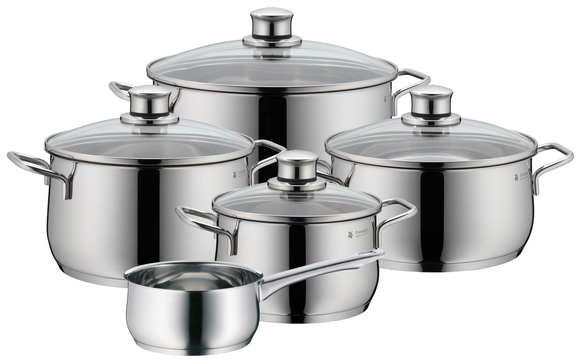 WMF Topf-Set Diadem Plus Topf-Set, 5-teilig, Cromargan® Edelstahl Rostfrei 18/10 (Induktion, mit Glasdeckel), hitzebeständig und backofengeeignet bis 250°C