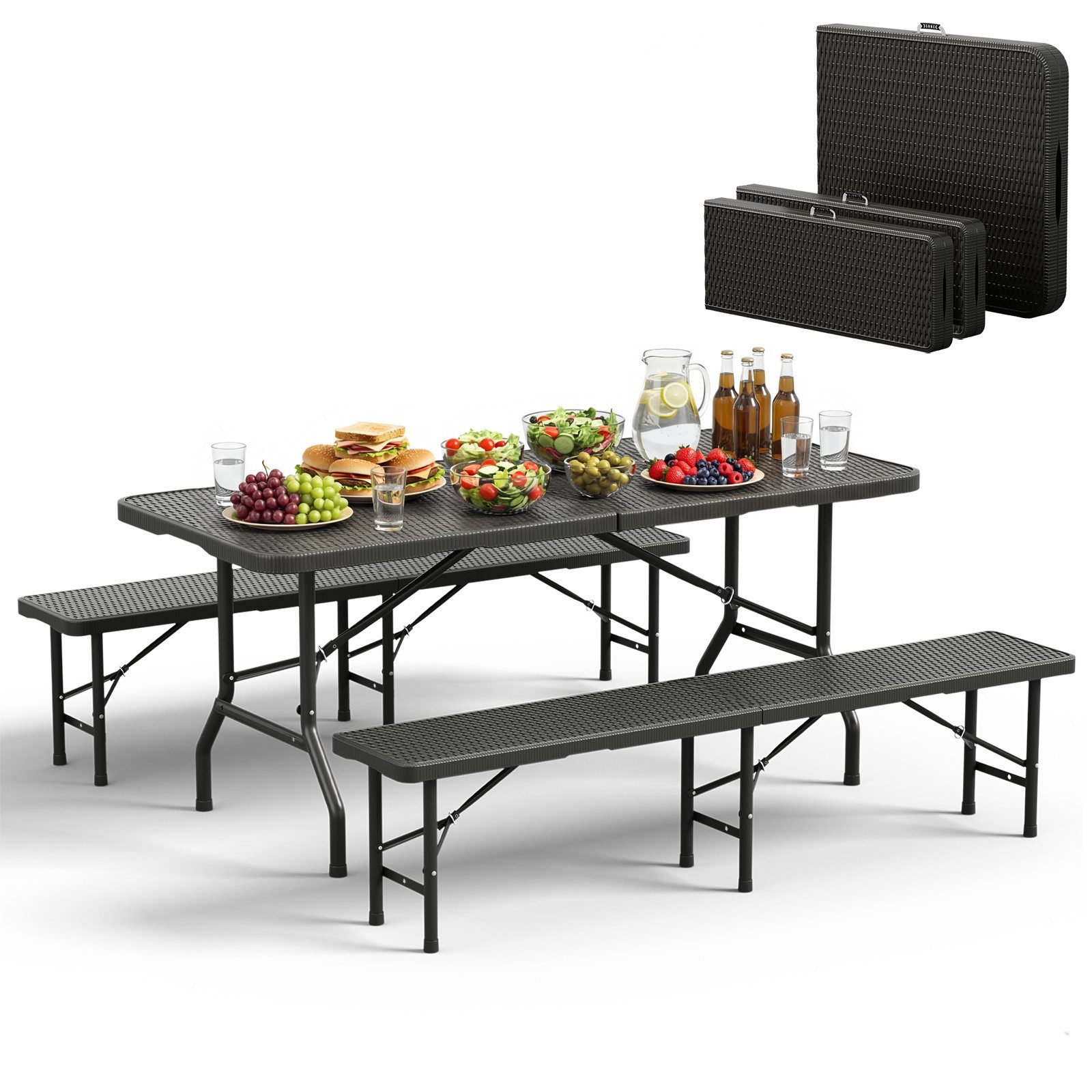 Garten-Essgruppe Bierzeltgarnitur 1 klapptisch und 2 klappstuhl Gartentisch-Bank-Set