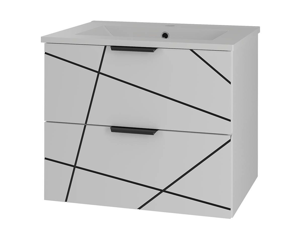 einfachgutemoebel Waschtisch-Set Waschtisch 60cm STRIATA, Matt-Weiß mit Einbaubecken, (Badmöbel Set, 1-St., Waschtisch Unterschrank)
