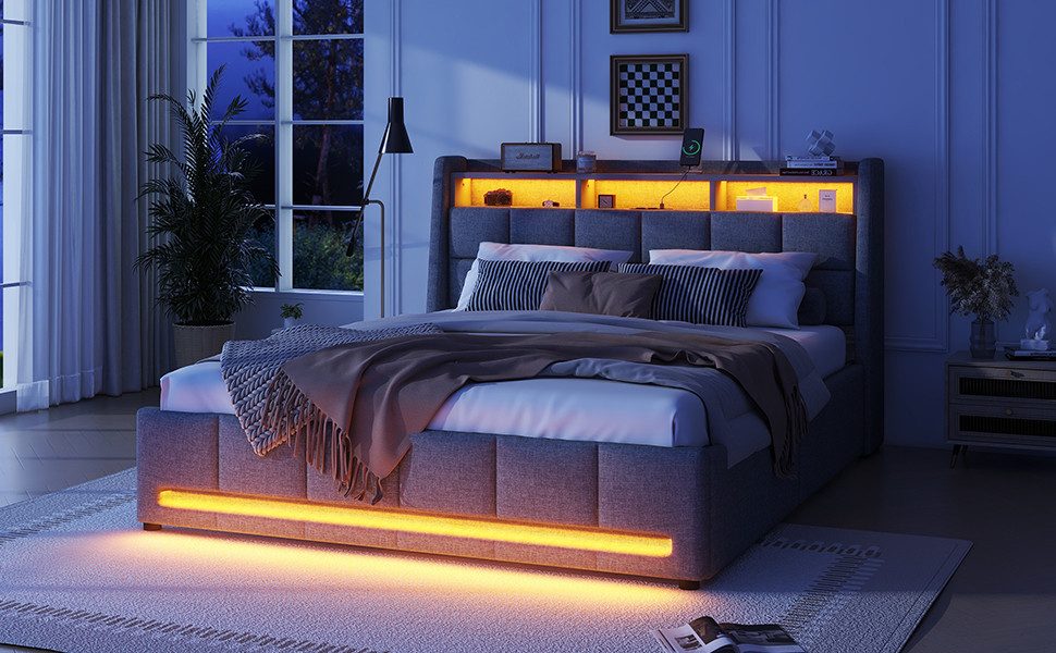 Furnishings Home Polsterbett Stauraumbett Doppelbett LED günstig online kaufen