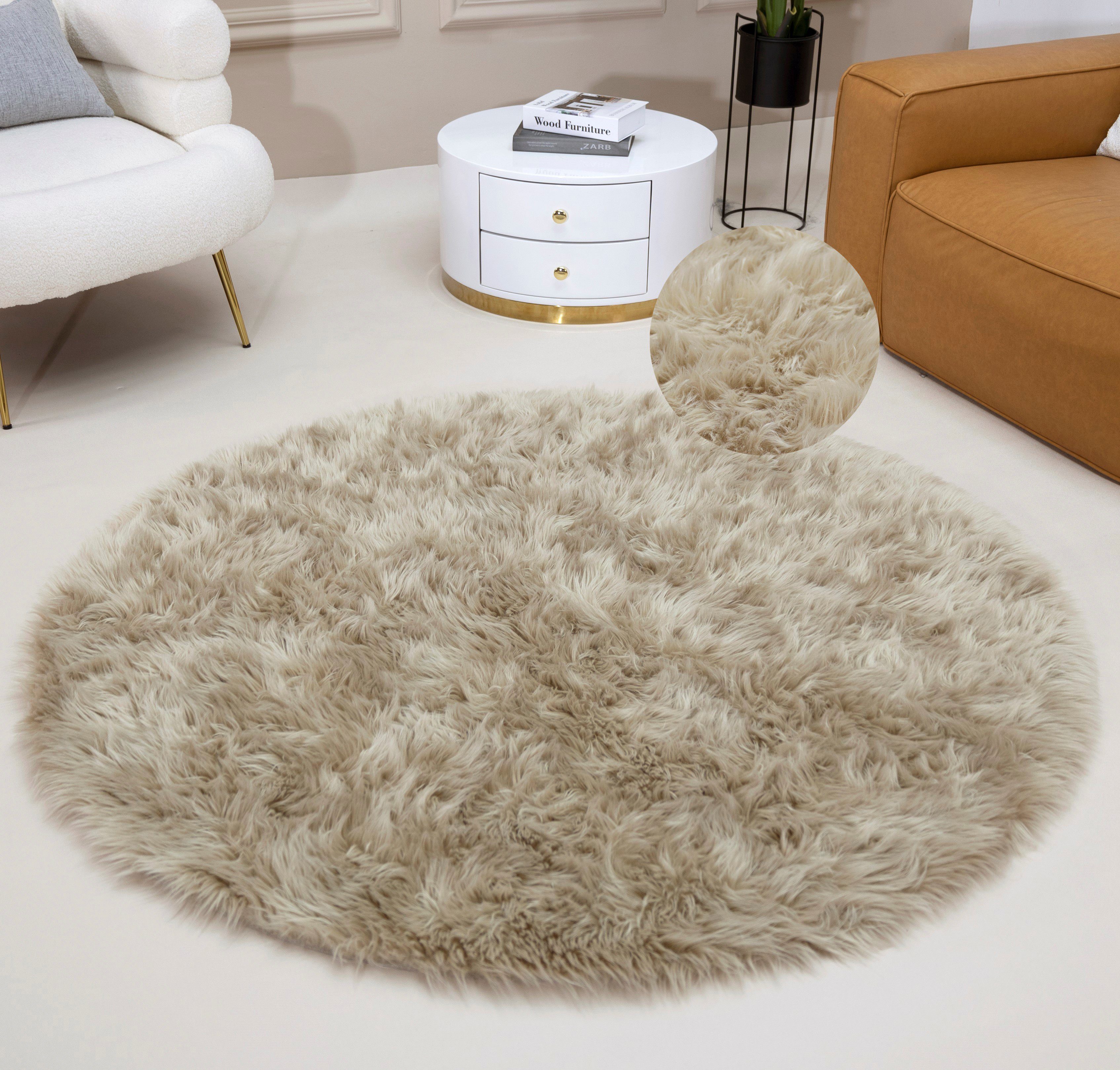 my home Fellteppich Dena, Hochflor Teppiche, rund, Höhe: 60 mm, Kunstfell, günstig online kaufen