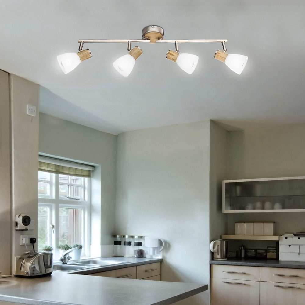 Leuchte etc-shop Wohn Holz Spot Lampe Strahler LED Decken Warmweiß, Leuchtmittel Zimmer inklusive, Deckenspot, Glas