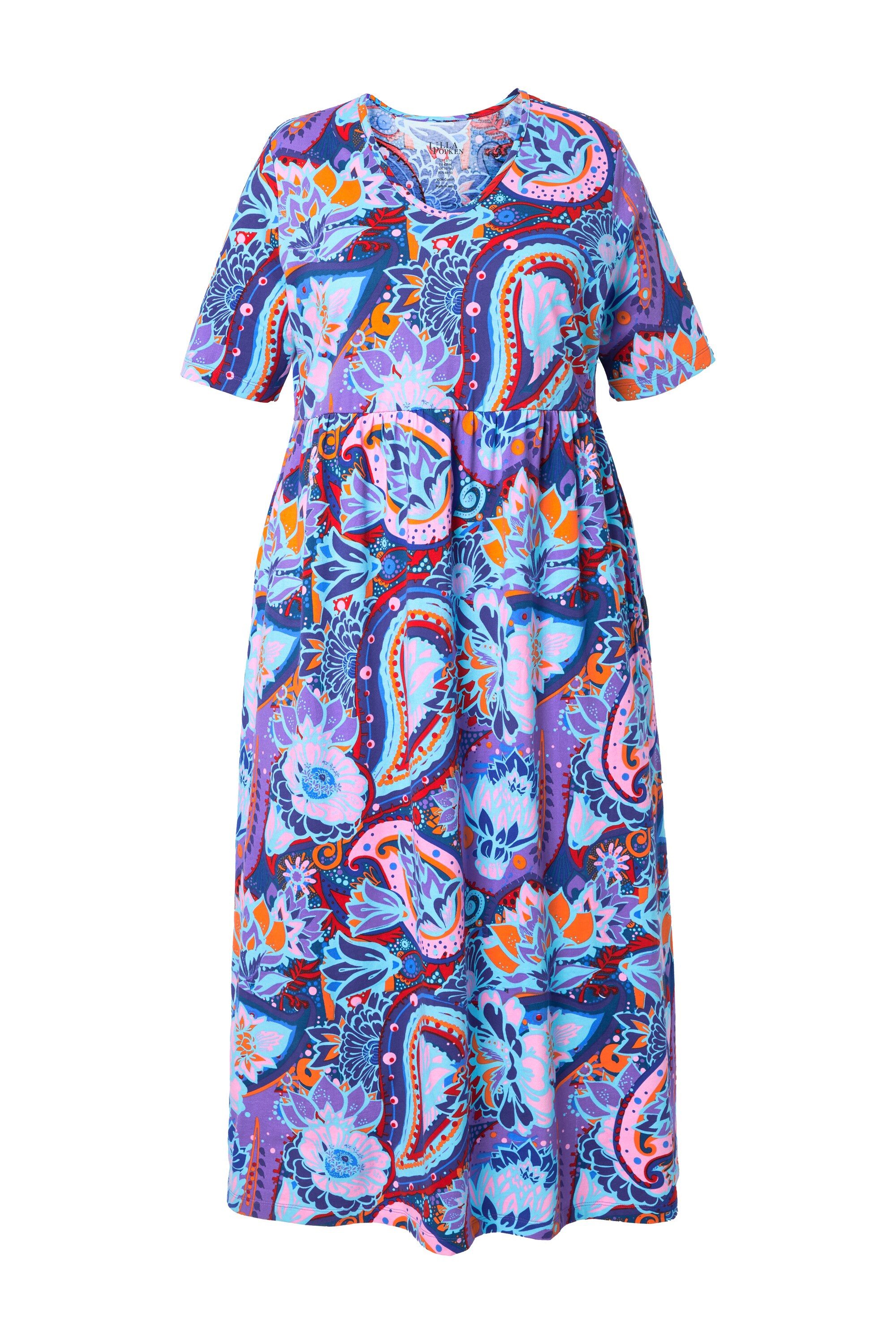 Ulla Popken Maxikleid Maxikleid A-Linie V-Ausschnitt Halbarm Taschen