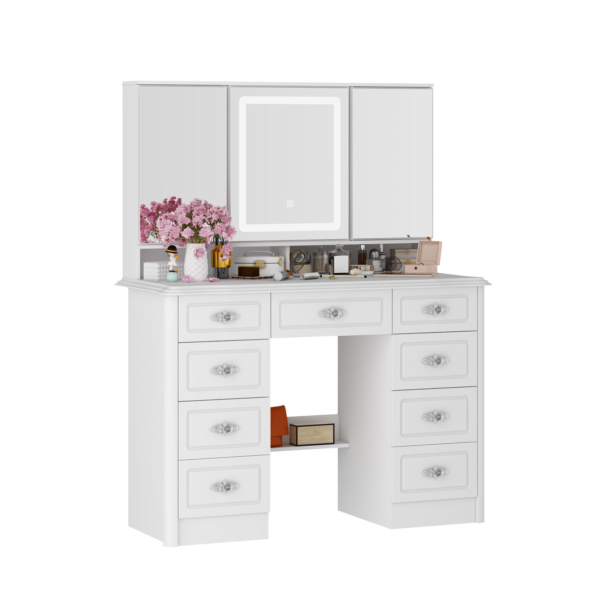 FUFU&GAGA Schminktisch Schminktisch mit LED-Spiegel, Weiß, MDF, 110×50×137. günstig online kaufen