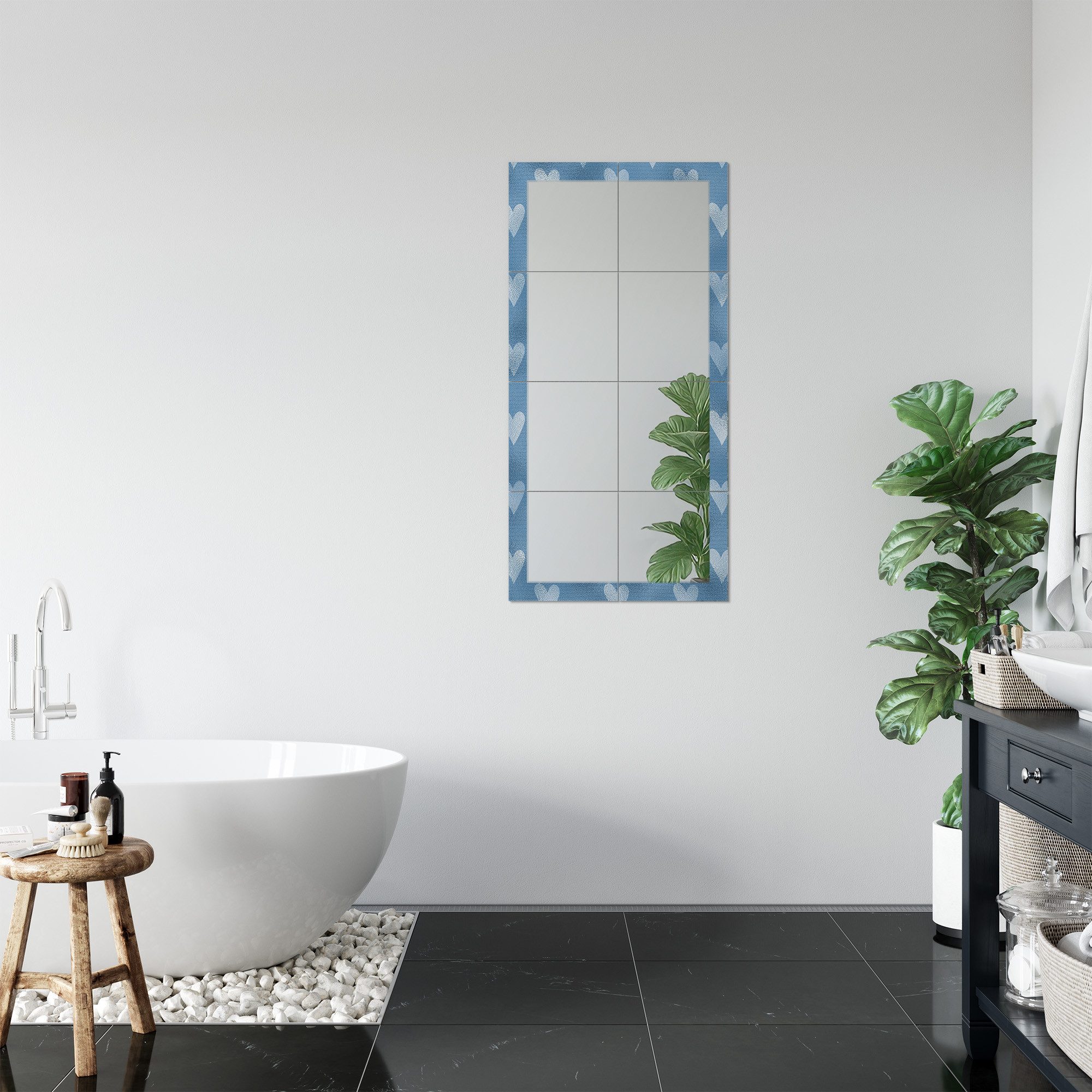 DEQORI Wandspiegel 'Zarte Silber-Herzen', Spiegelfliesen Puzzle Wand Spiegel Wohnzimmer Spiegelwand Flur groß