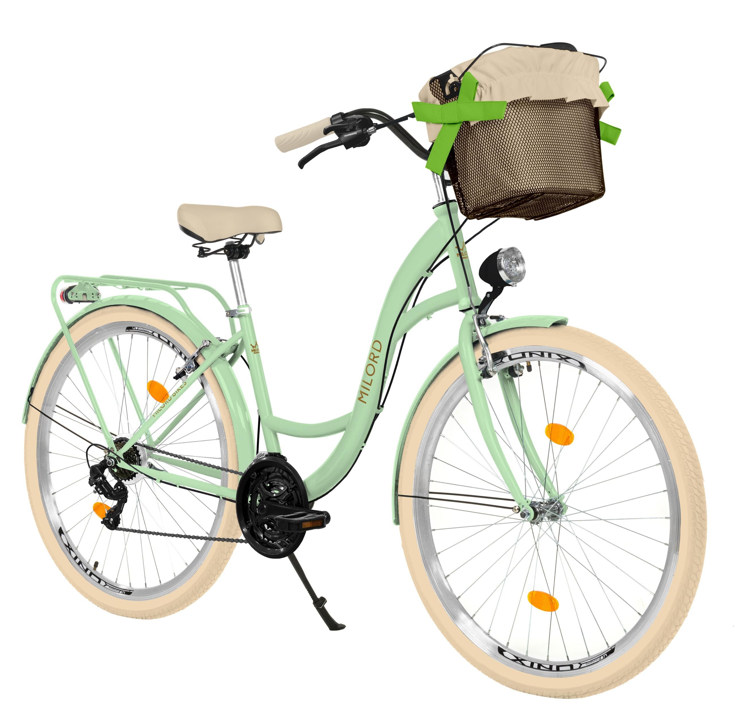 Milord Cityrad Damenfahrrad Citybike Mit Metallkorb Fahrrad, 26/28 Zoll, 21-Gang, 21 Gang, (Fahrradständer, Gepäckträger, Klingel, Korb, Kotflügel)