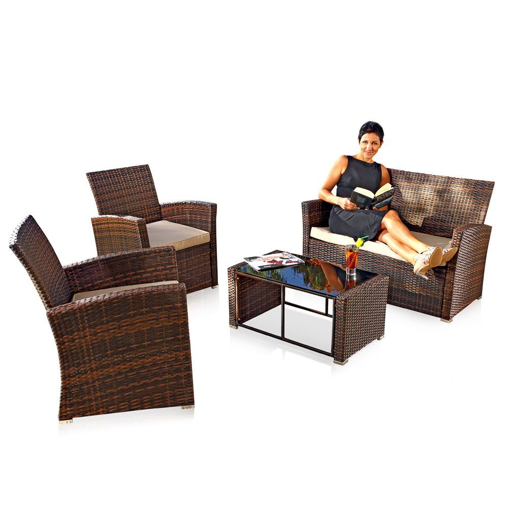 Melko Sitzgruppe Sitzgarnitur Sitzgruppe Polyrattan Gartenmöbel günstig online kaufen