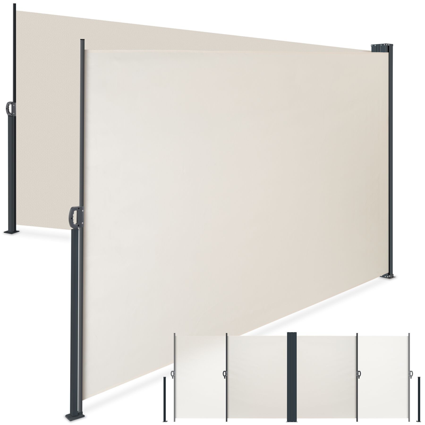 tectake Seitenarmmarkise Doppel-Seitenmarkise, ausziehbar, mit Aufrollmechanismus, 160 x 600 (Sichtschutzmarkise, in beige) wetterfest, blickdicht, Schutz vor Sonne und Wind, aus Polyesterstoff