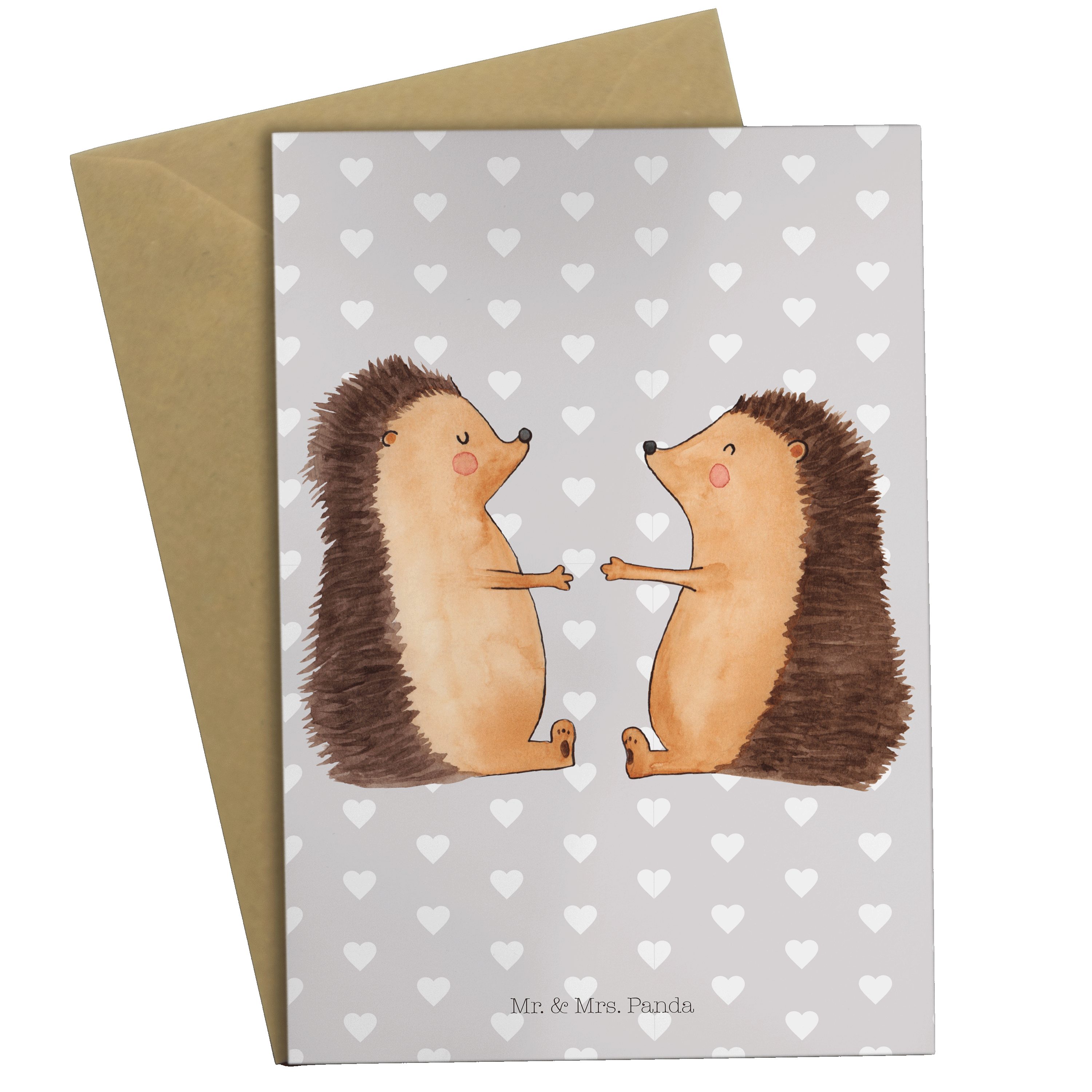 Mr. & Mrs. Panda Grußkarte Igel Liebe - Grau Pastell - Geschenk, Ehefrau, Hochzeitskarte, Verlob
