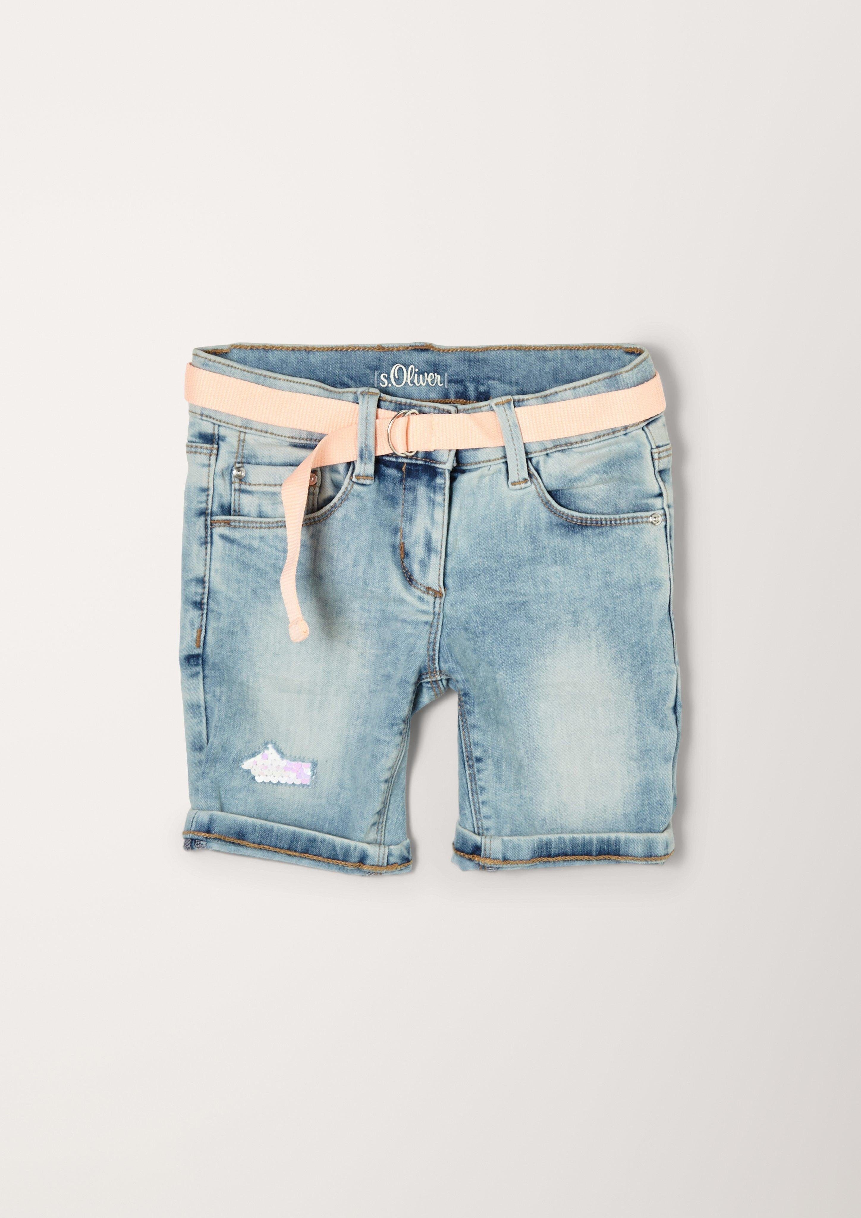 s.Oliver Jeansshorts Jeans-Shorts Kathy / Regular Fit / Mid Rise / Slim Leg Pailletten, Waschung, Destroyes