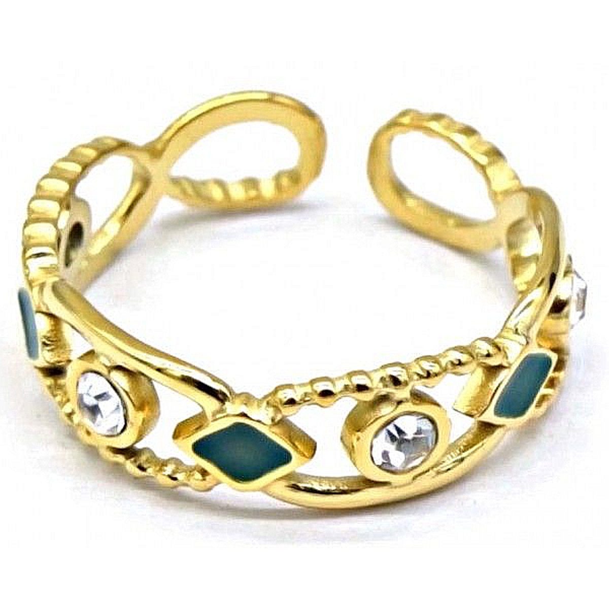 KARMA Fingerring KARMA Fingerring Damenring gold Edelstahl mit grünen Steinen (Fingerschmuck Damen Ring), Kristalle, Ring Damen Edelstahlring Fingerring