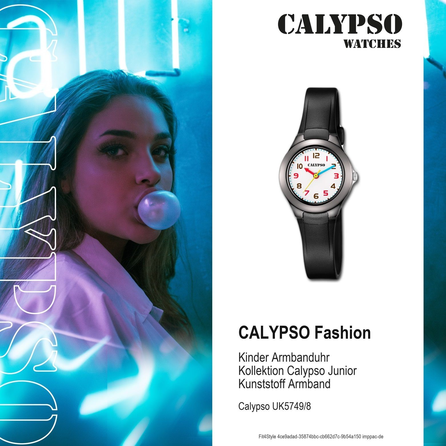 CALYPSO PU, WATCHES Fashion Kunststoff, Calypso rund, Kinder PUarmband Quarzuhr K5749/8 Armbanduhr schwarz, Kunststoff Kinder Uhr