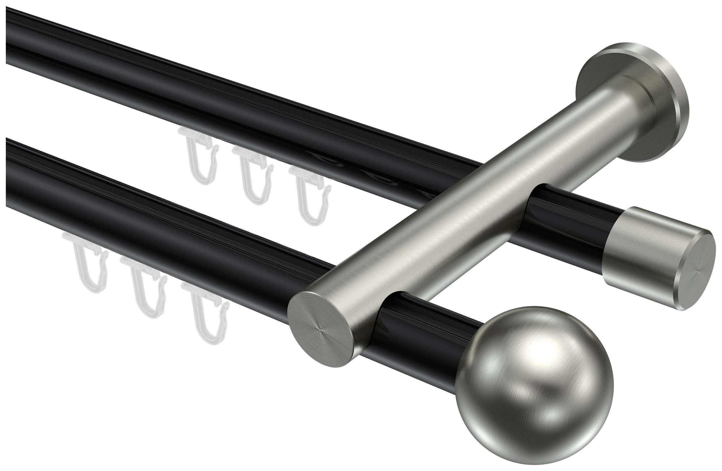INTERDECO Innenlaufschiene Platon Luino, Ø 20 mm, 2-läufig, Fixmaß, kürzbar, Wandmontage, Aluminium, Schwarz / Edelstahl-Optik / Bicolor