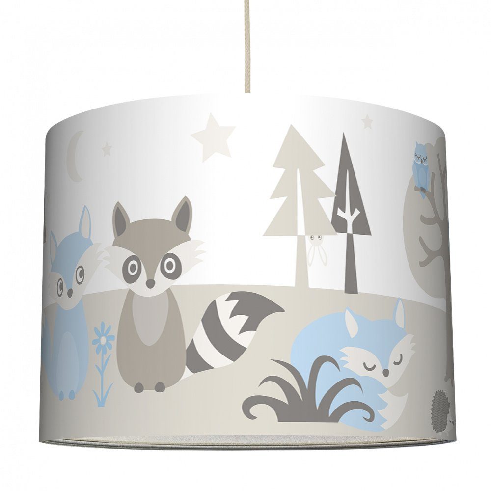 anna wand Lampenschirm Little Wood - Wald hellblau/grau - 40 x 30 cm -  Kinderzimmer Hängelampe Junge