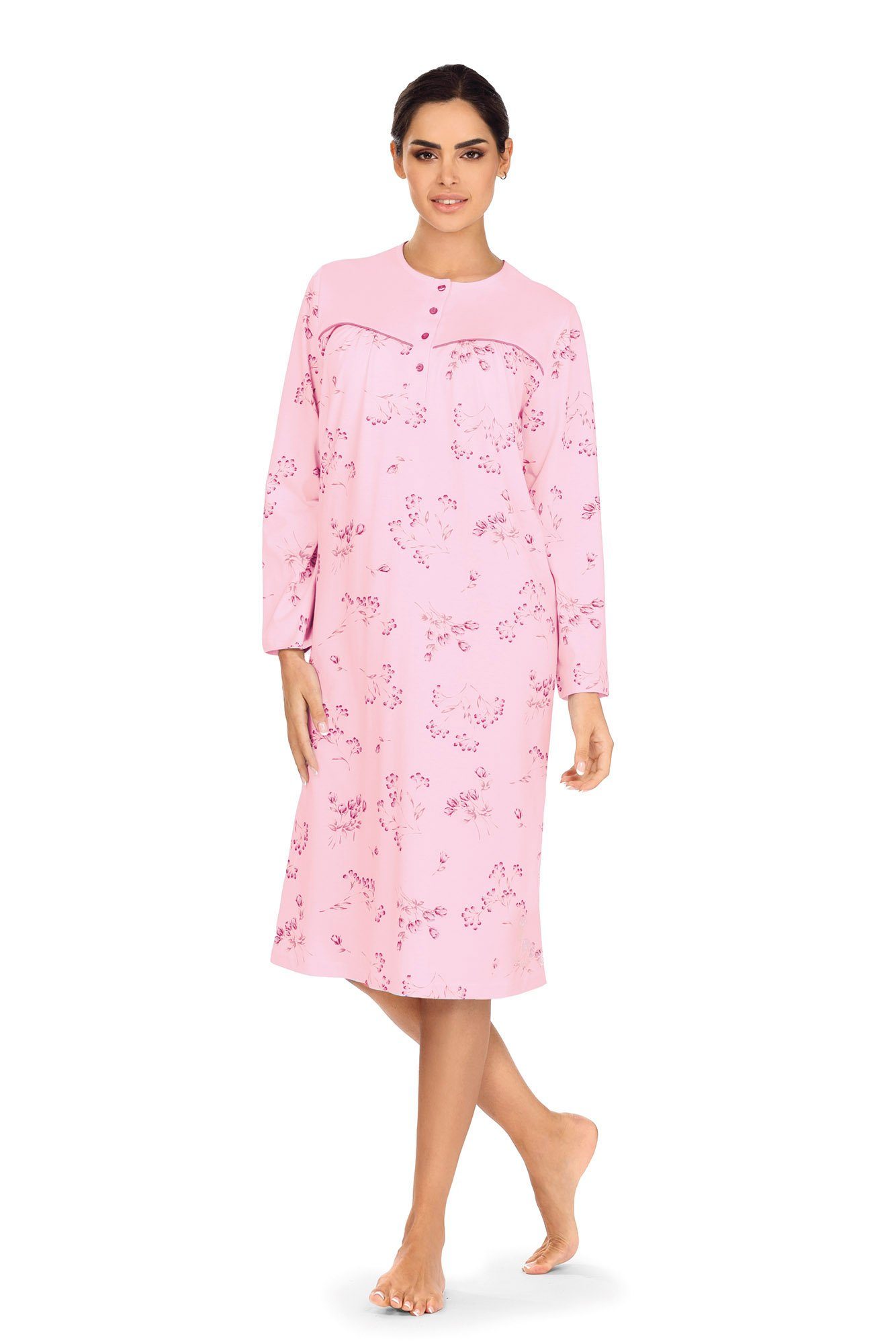 Sleepshirt Baumwolle comtessa 1-tlg., Damen Nachthemd ca.110cm Nachthemd Blumendruck Set) (Set,