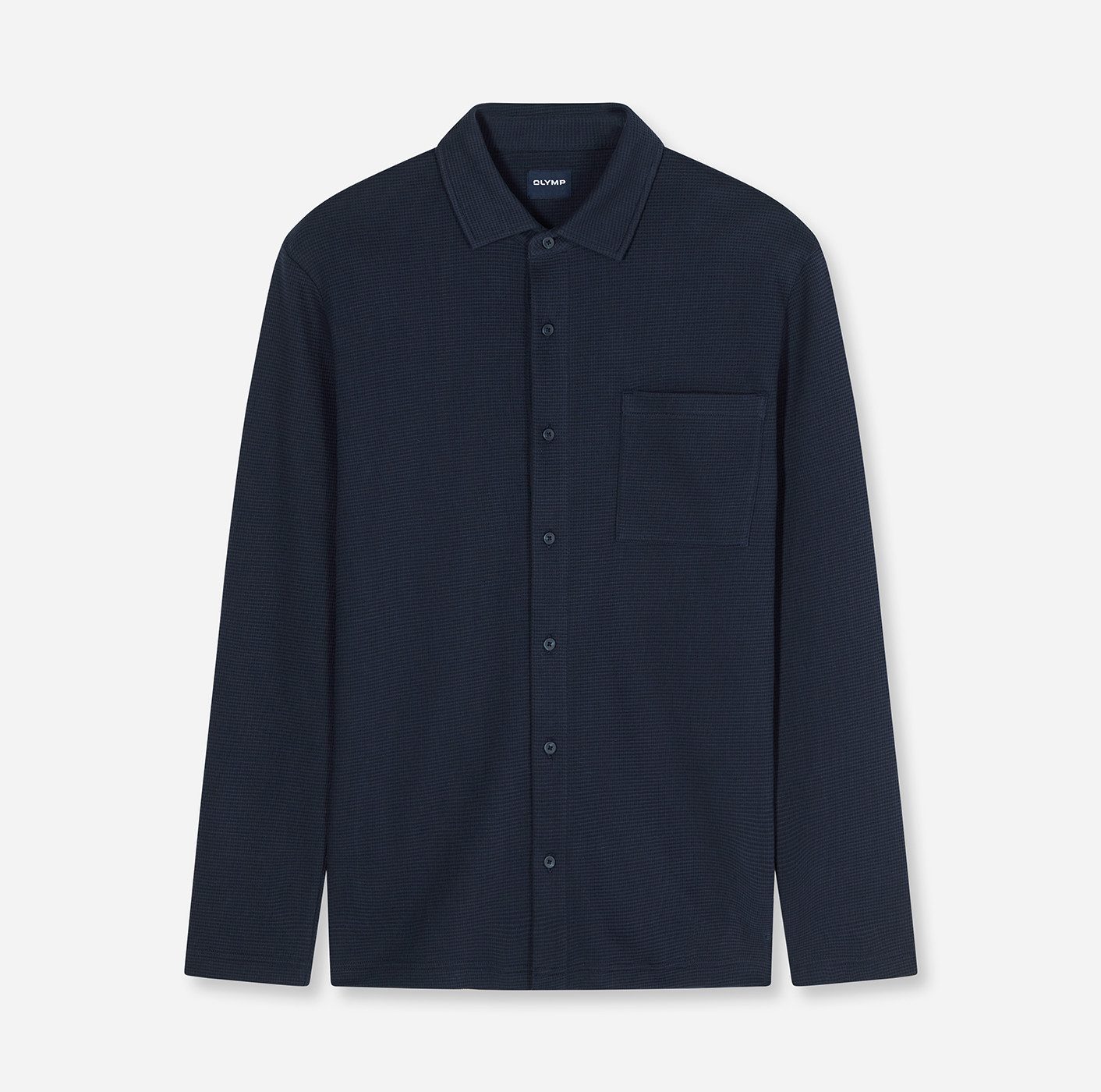 OLYMP Langarm-Poloshirt Casual mit Waffle-Struktur