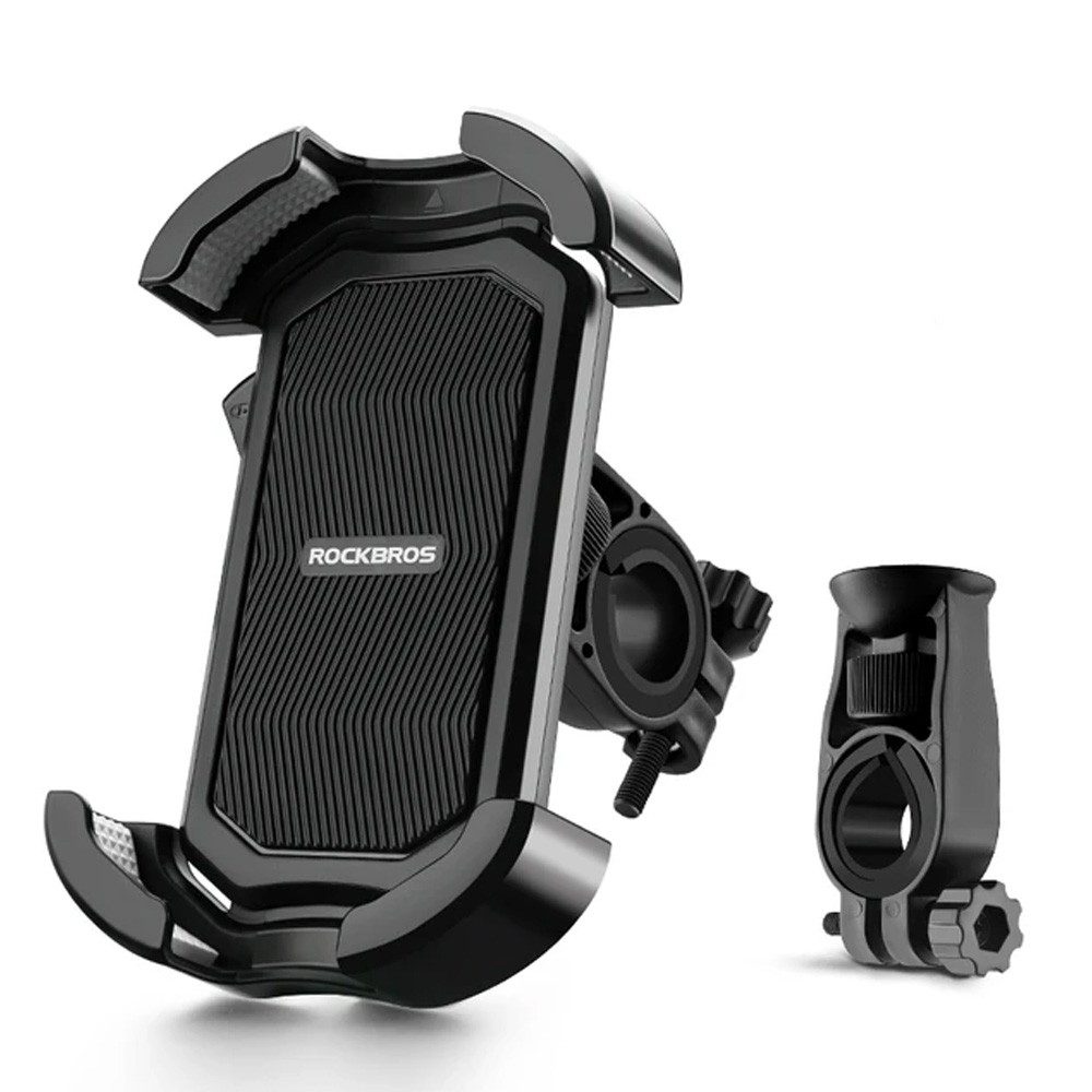 ROCKBROS Smartphone-Halterung Lenkerhalterung Fahrradhalterung Handyhalter, (bis 6.8 Zoll, Spar-Set, 1-tlg., 4,7-6,8 Zoll drehbar, Kugelgelenk, Tastenverriegelung, weiche Polster)