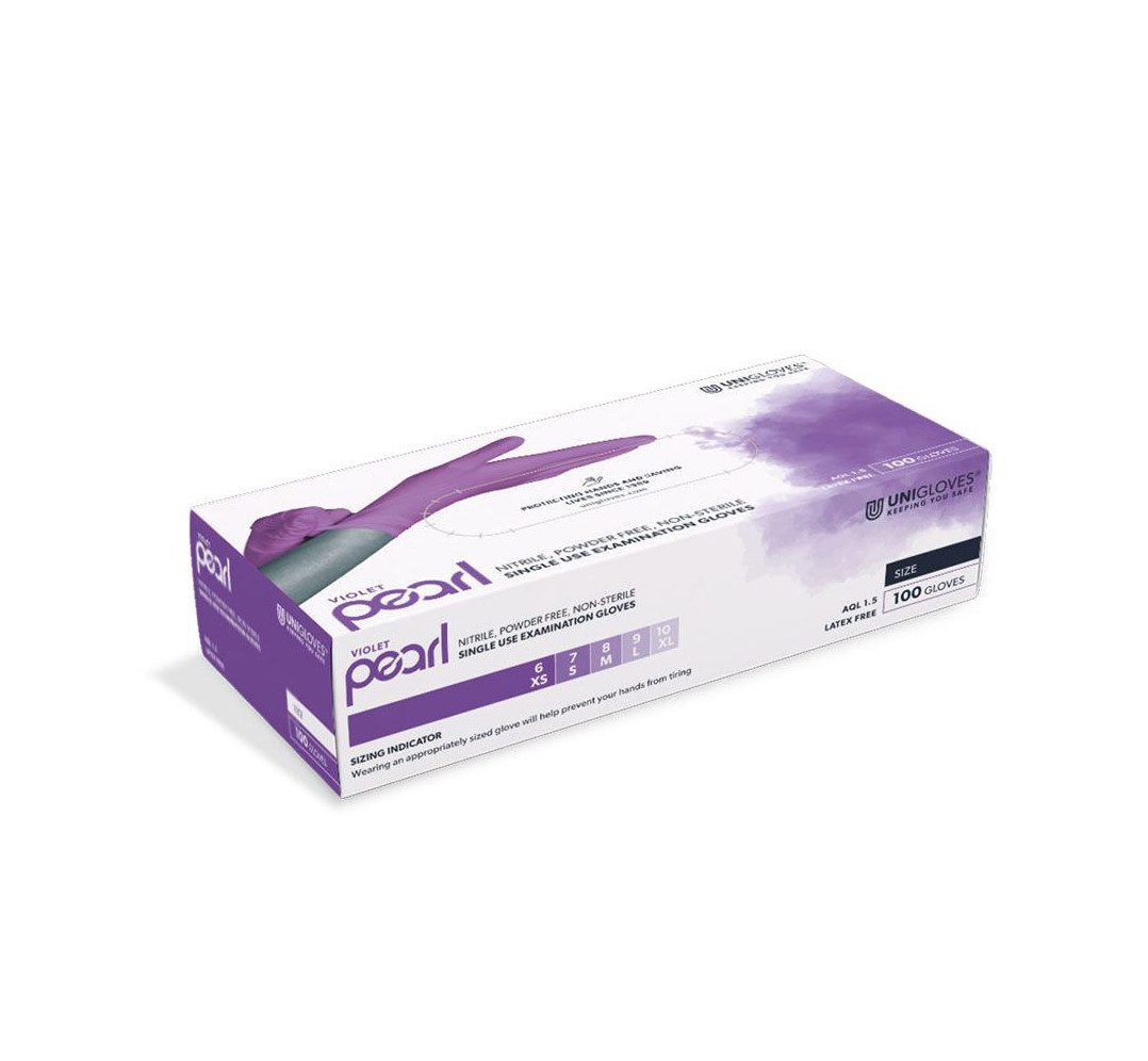 DocMed Nitril-Handschuhe Violet Pearl Nitril U.-Handschuhe Gr. XS/S/M/L/XL 100 Stk. (Einweghandschuhe, 100-St., Schutzhandschuhe) Puderfrei und unsteril für geringe Всеrgierisiken