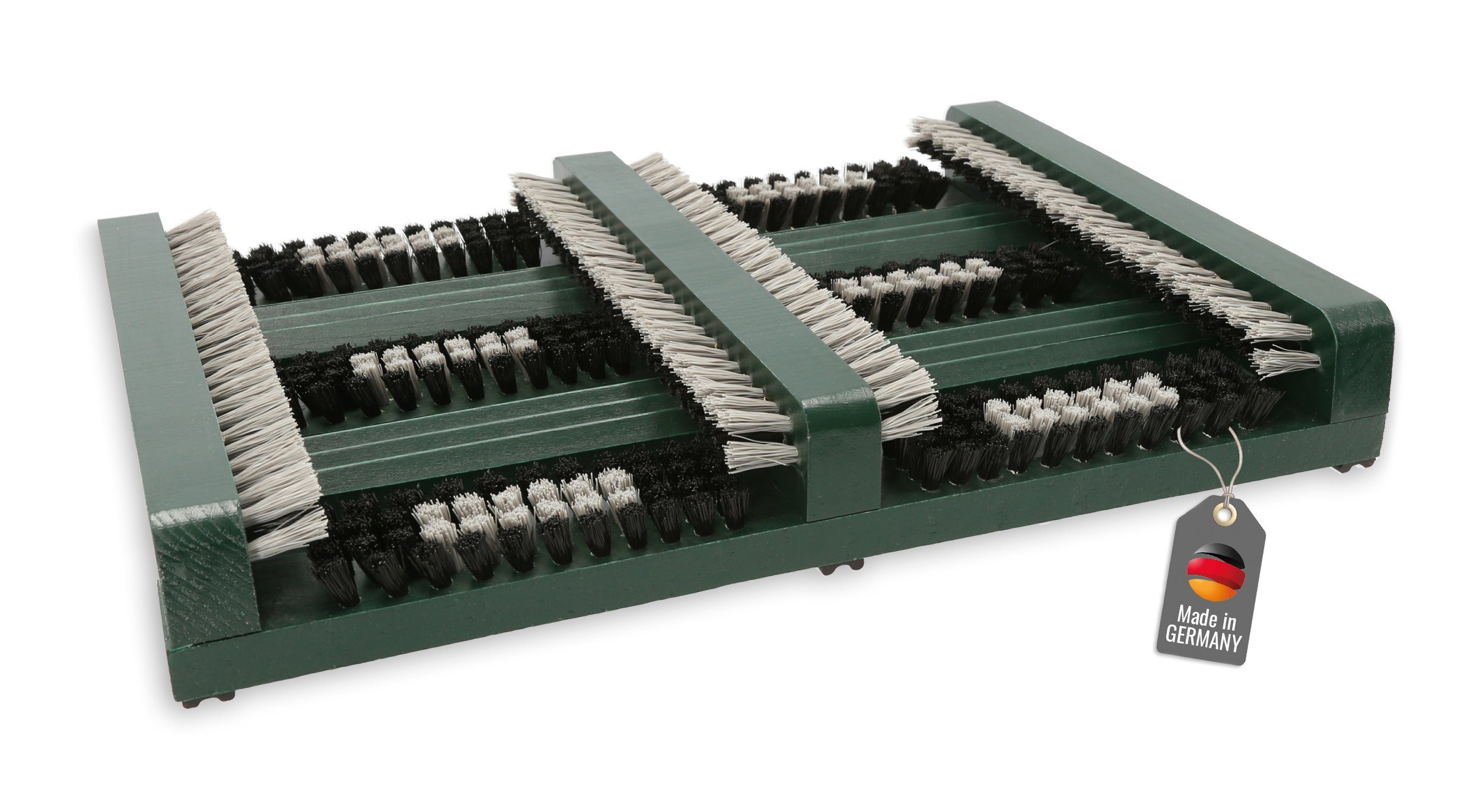 Lantelme Schuhabtropfschale Schuhabtreter Holz Grün mit Nylonborsten Schuhreinigung (1-tlg), aus Holz rutschfest