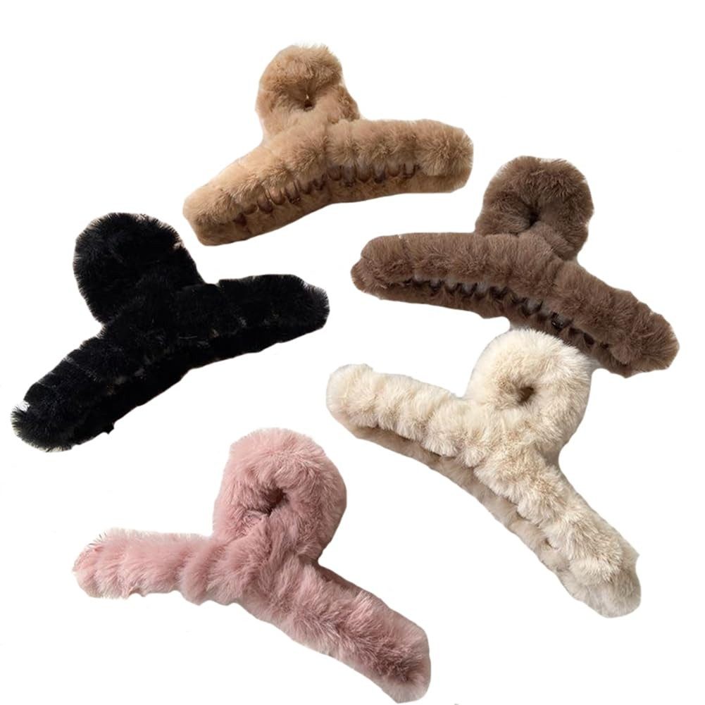 Oemmn Haarspange Plüsch-Haarspangen, Haarklammer Groß 11cm, Weicher Flauschige, 5-tlg.