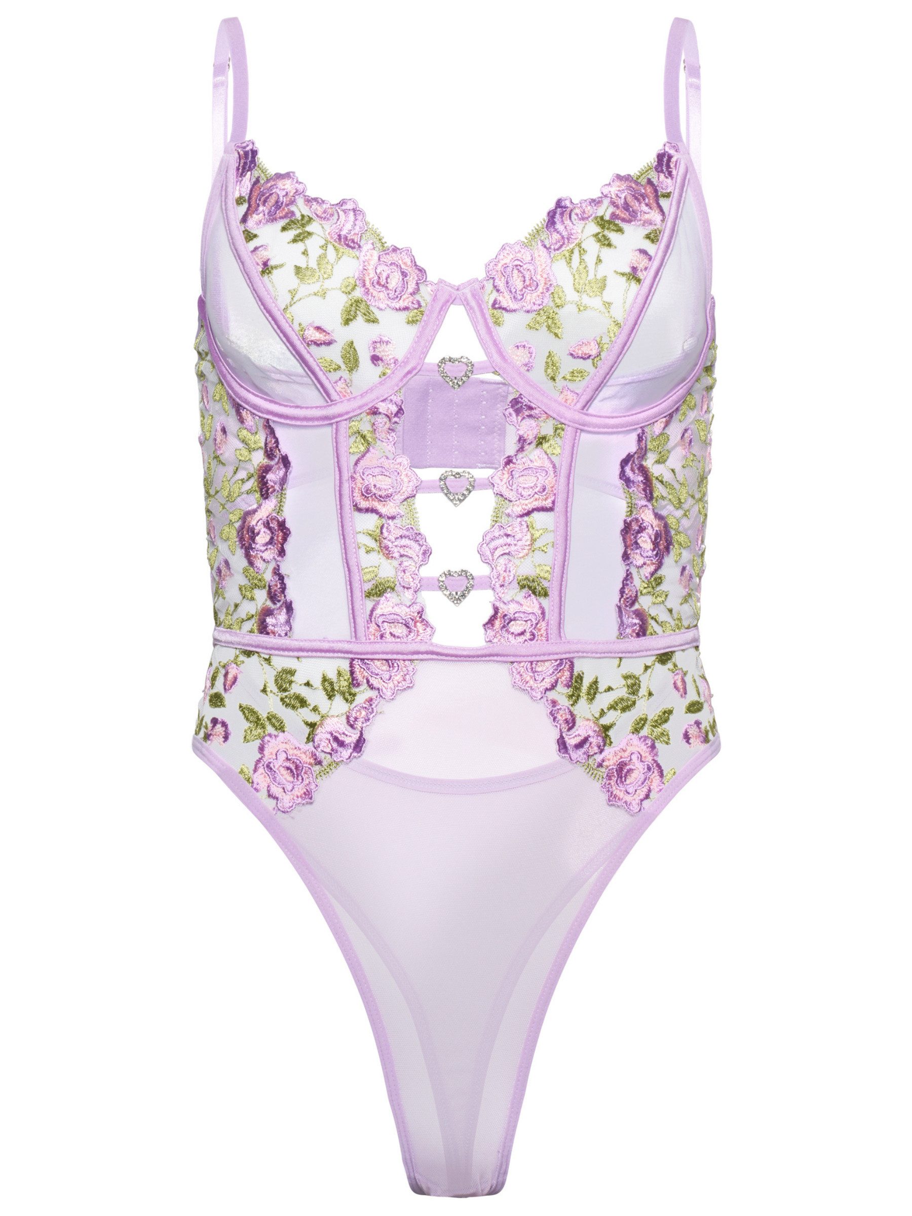 Elegant Love Stringbody Bodysuit aus Blumenstickerei Spitze - Sexy mesh Dessous Transparentes Lingerie mit zarten Blumenmustern