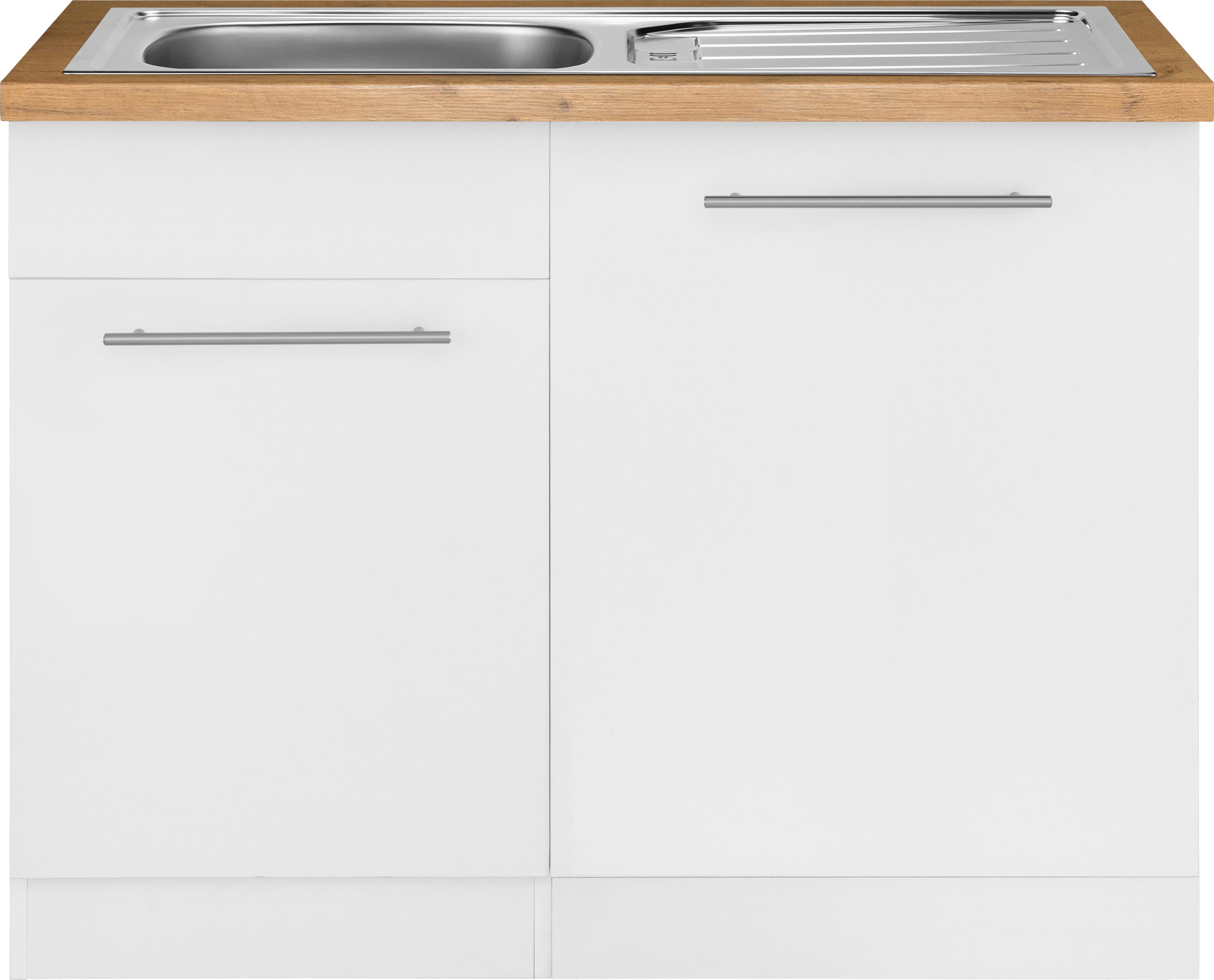 wiho Küchen Spülenschrank Unna für cm Weiß Geschirrspüler weiß/kastelleichefarben | Tür/Sockel/Griff 110 breit, inkl