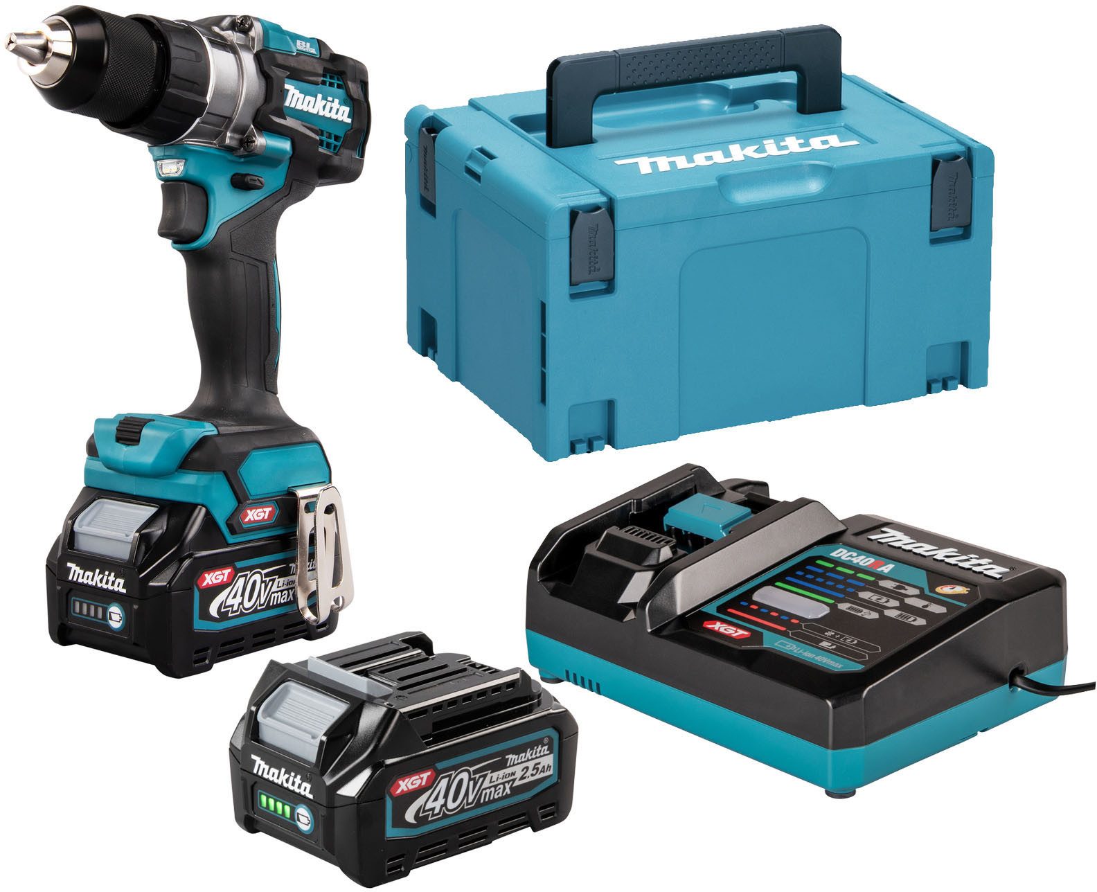 Makita Akku-Bohrschrauber »DF001GD201«, (XGT, 40V max., 140 Nm, 0-2.600 min-1), Inkl. MAKPAC Größe 3, Schnellladegerät DC40RA und 2x BL4025 Akkus