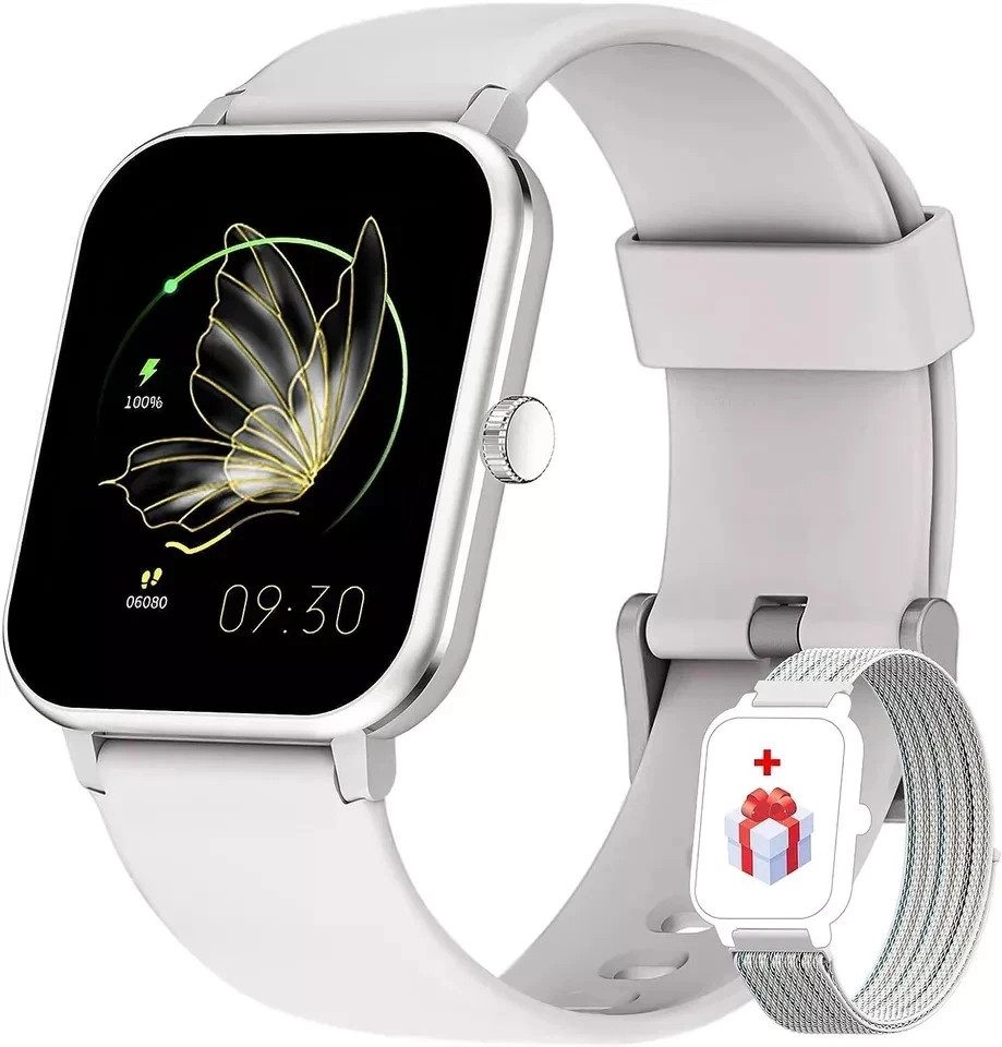 blackview Smartwatch Damen Herren mit 5 Tagen Akkulaufzeit,1,85" HD Touchscreen Smartwatch (1.85 Zoll, iOS/Android), mit Wechselband aus weichemSilikon und Ladekabel, KI-Sprachassistent, Herzfrequenz,SpO₂,Schlaf,100+ Sportmodi, 2 Armband