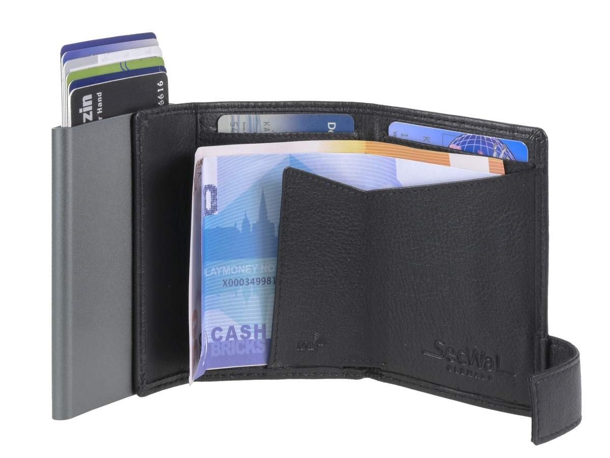 Alucase, Münzfach schwarz Geldbörse SW1, Minibörse, Kartenbörse, Kartenetui SecWal RFID Schutz und