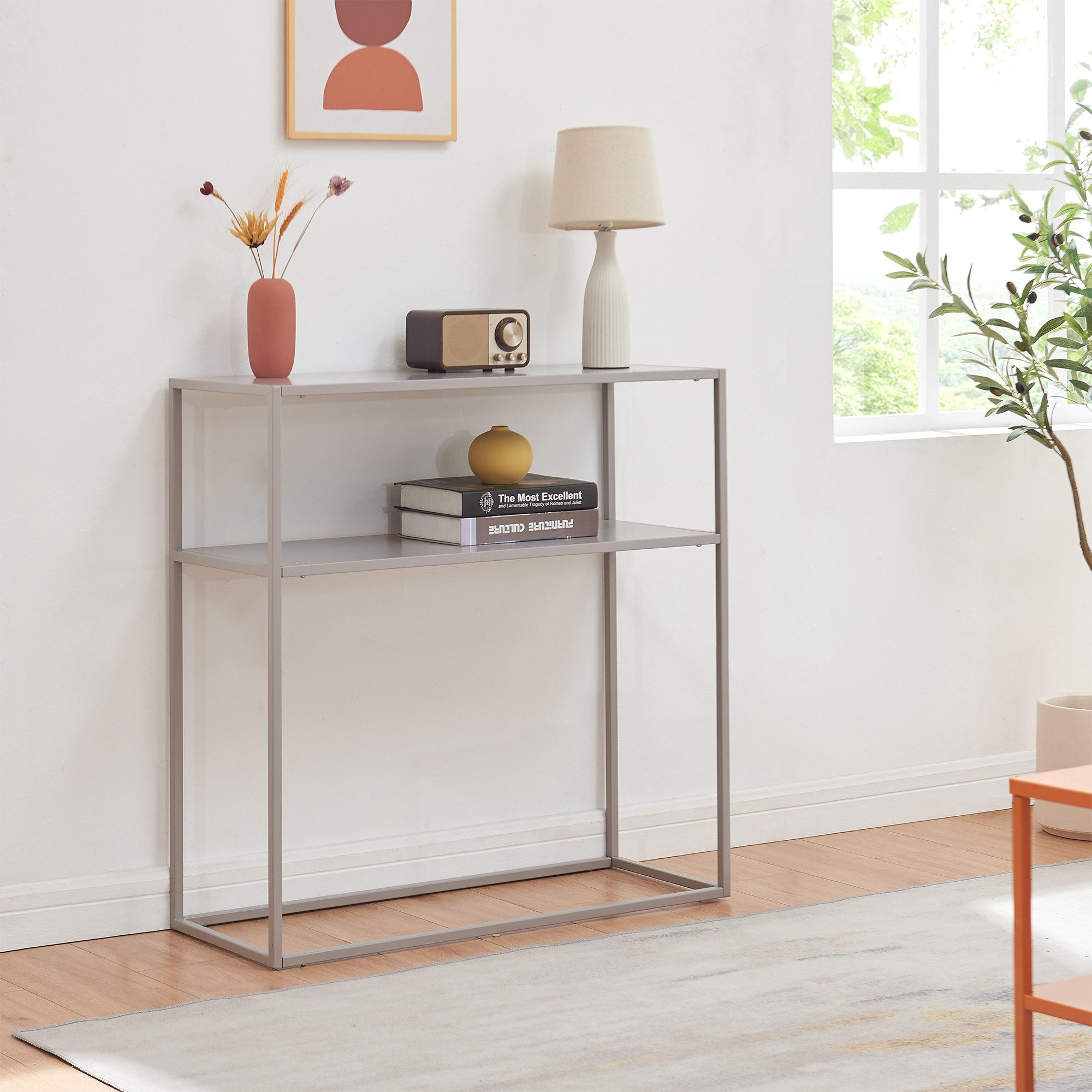 en.casa Konsolentisch, »Kuhmo« mit Metallplatte 80 x 80 x 30 cm Hellgrau