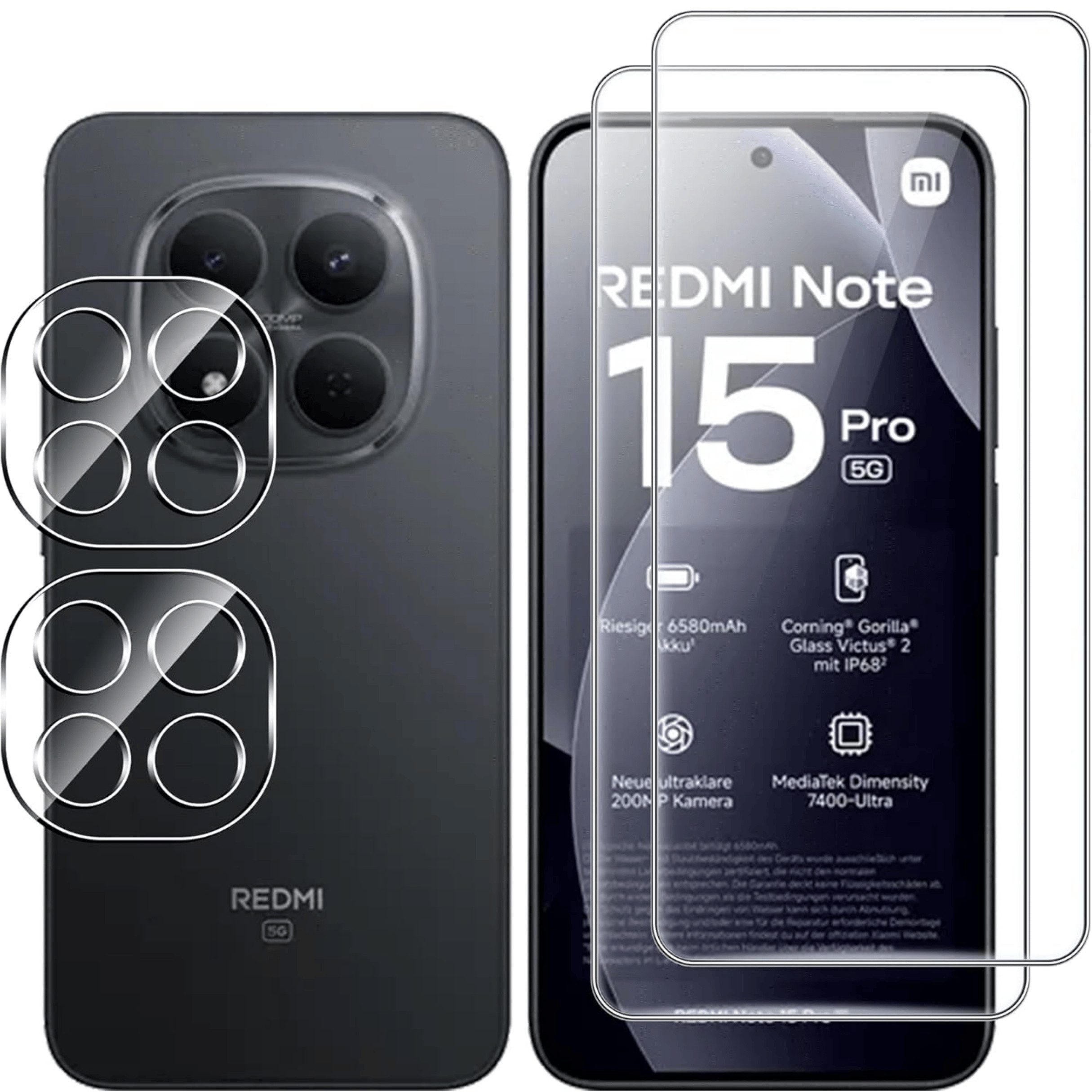 SmartUP Displayschutzglas 2X Schutzglas für Xiaomi Redmi Note 15 Pro 5G Display Kamera Full 9H für Xiaomi Redmi Note 15 Pro 5G, 4 Stück, Rundumschutz, passgenaue Verarbeitung