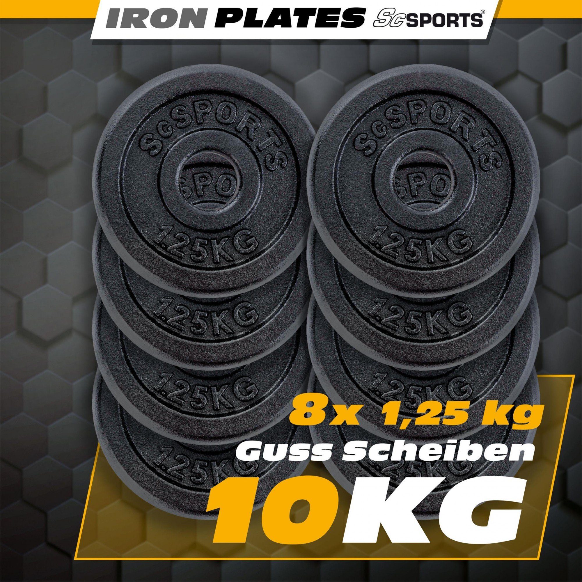 Set (10002523-tlg) 30mm Hantelscheiben 10kg Guss, ScSPORTS® Gewichtsscheiben Gusseisen Gewichte