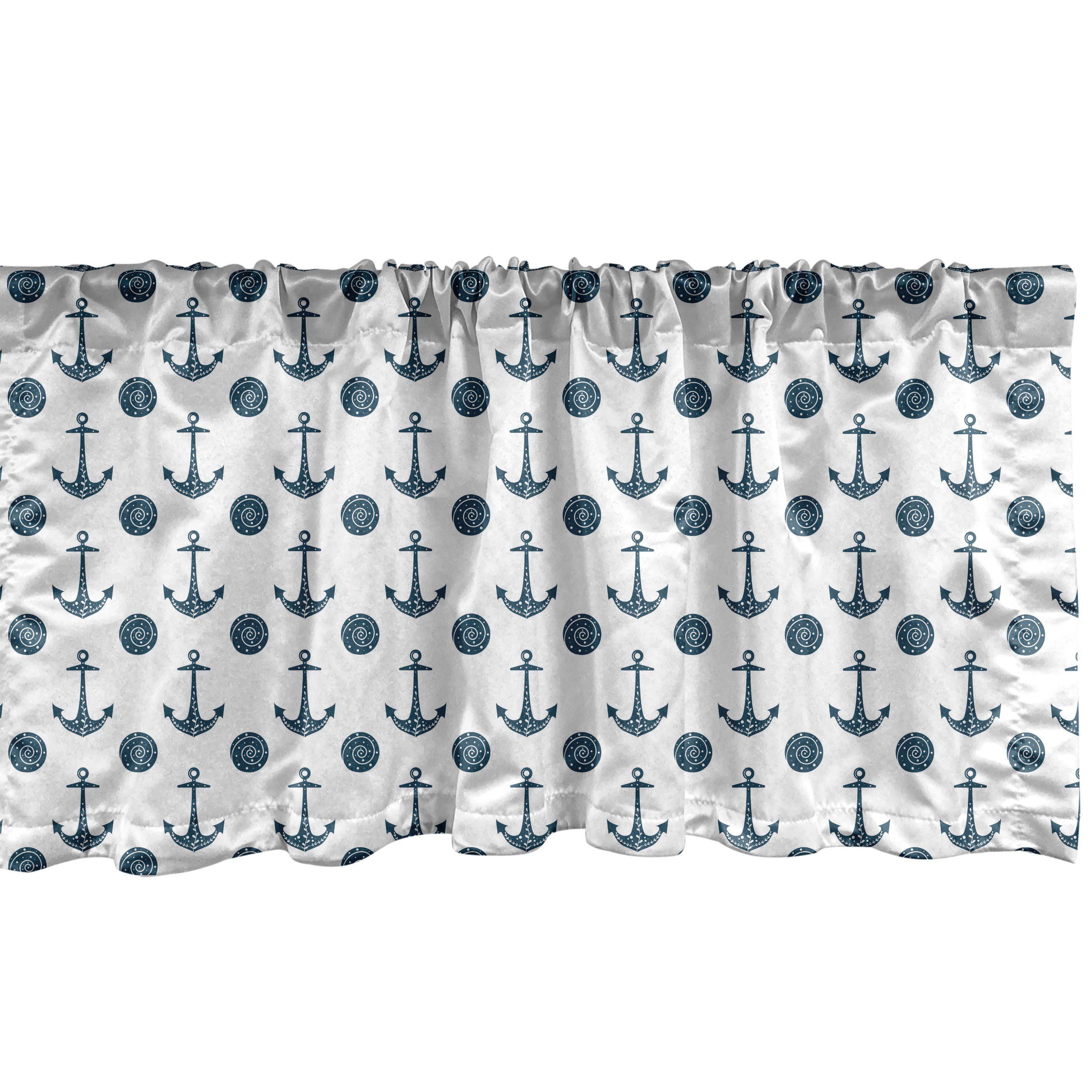 Scheibengardine Vorhang Volant für Küche Stangentasche, Dekor Abakuhaus, Muscheln Nautical Anker Blau Microfaser, und mit Schlafzimmer