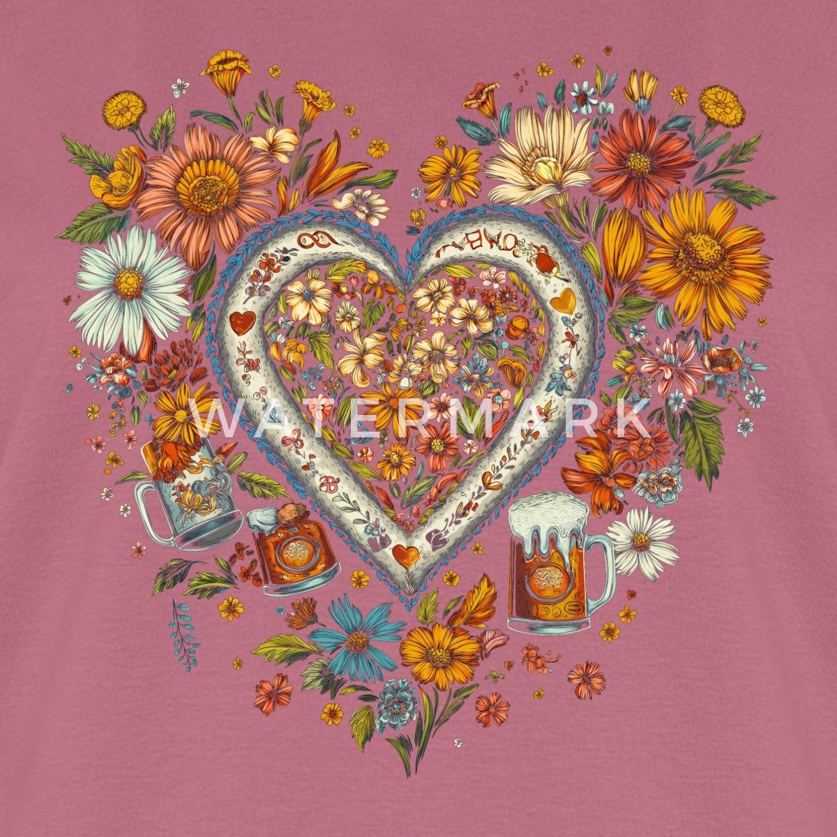 Spreadshirt T-Shirt Blumen Herz Oktoberfest Tracht günstig online kaufen