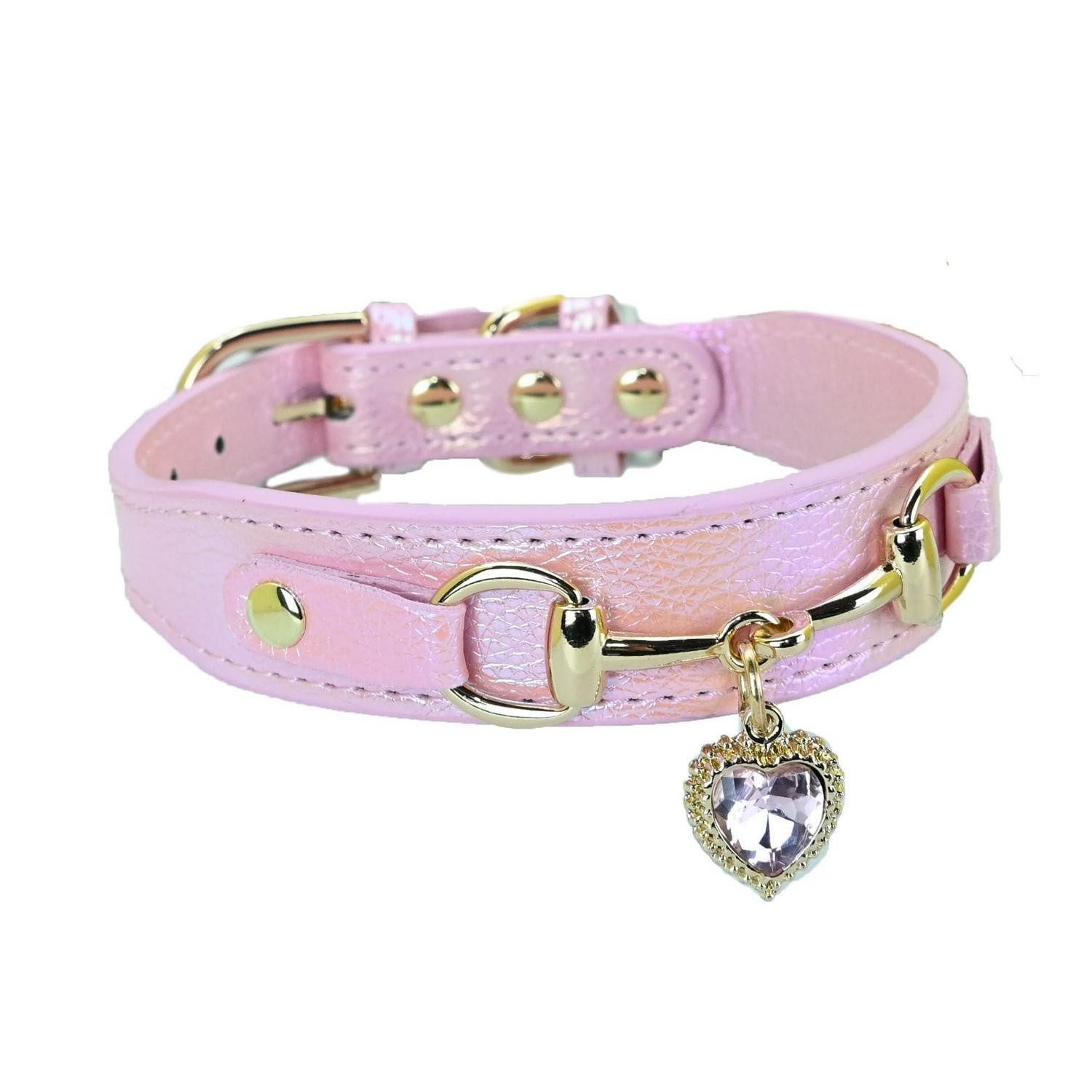 LuxusKollektion Hunde-Halsband Hundehalsband Herz Anhänger Rosa