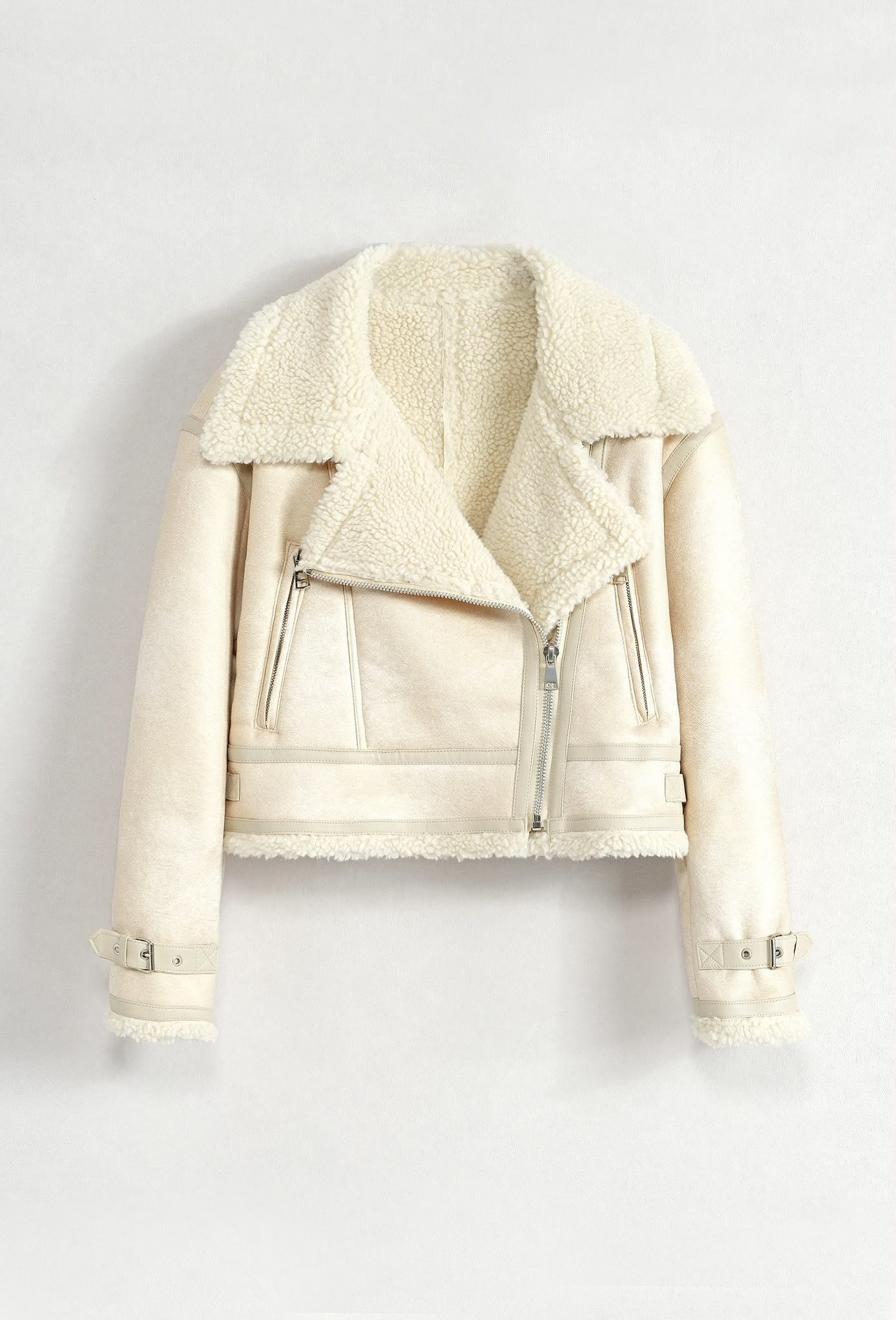 Copperose Bikerjacke SQ027 Aviator-Jacke im Biker-Stil B3-Fliegerjacke aus Lederimitat mit Lammfell-Optik